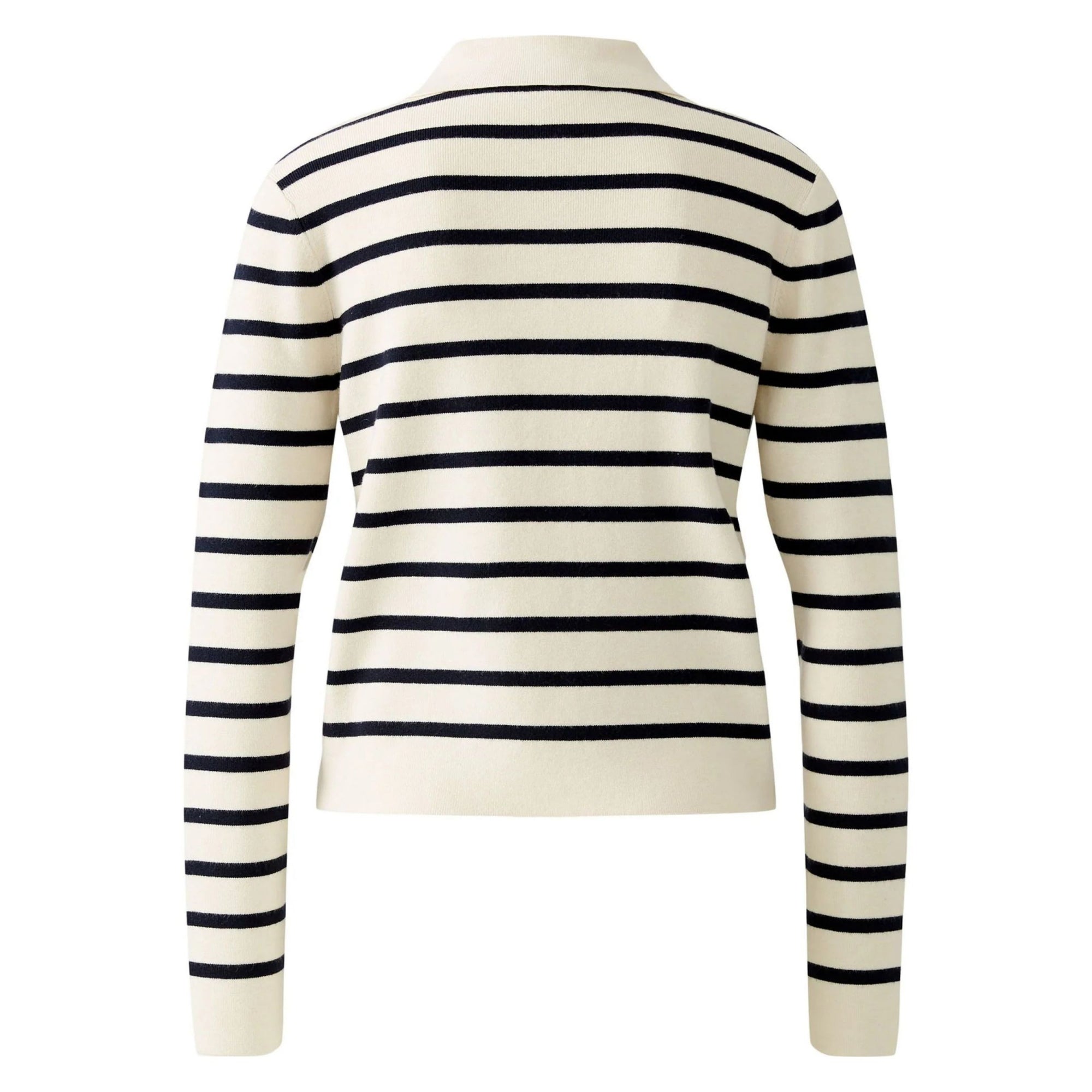 Oui Pocket Front Button Down Stripe Cardigan With Collar Ecru/navy