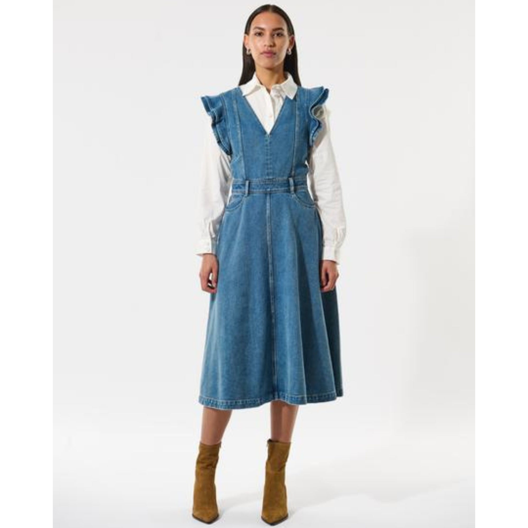 Dea Kudibal Edissa Sleeveless Frill Shoulder Dress Denim