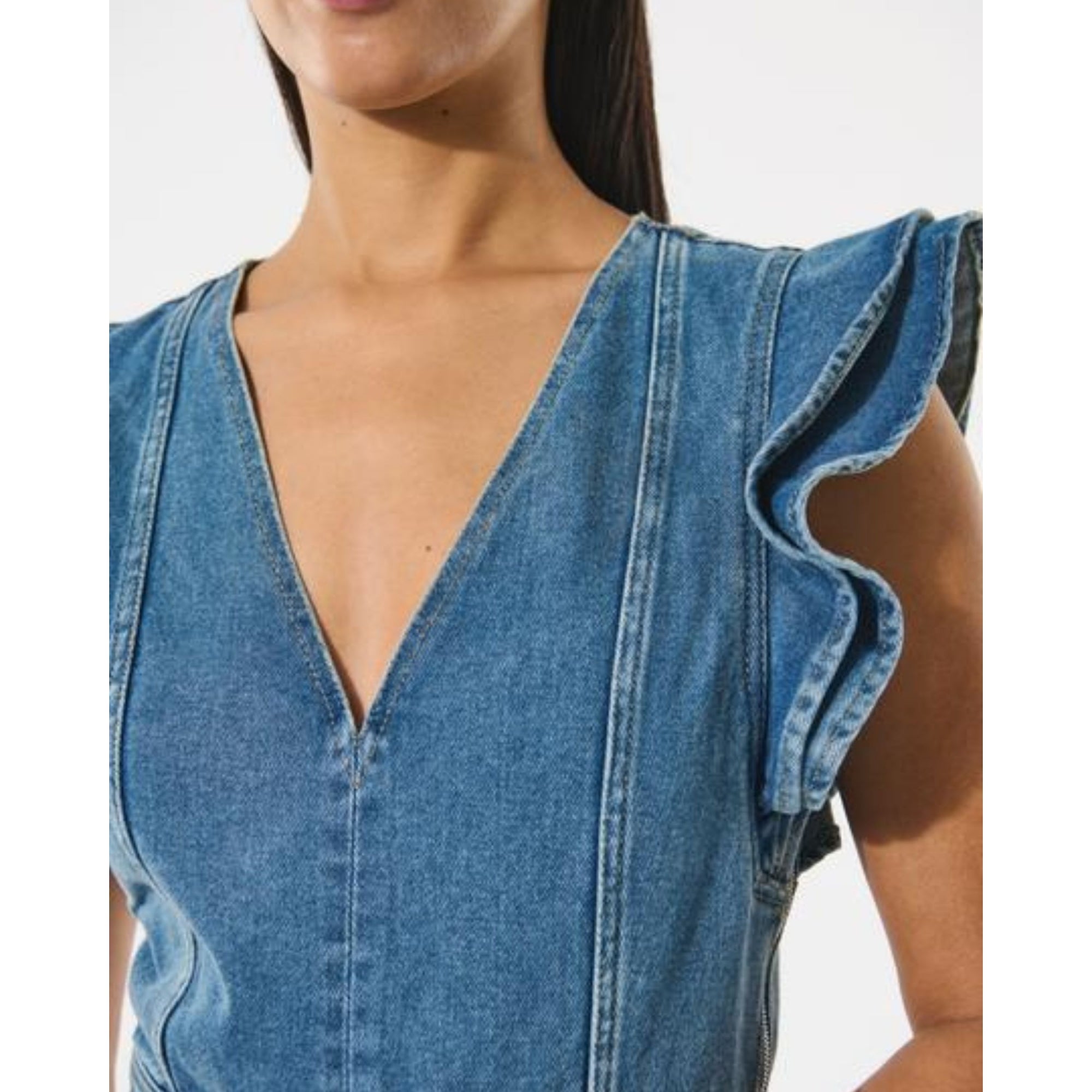 Dea Kudibal Edissa Sleeveless Frill Shoulder Dress Denim