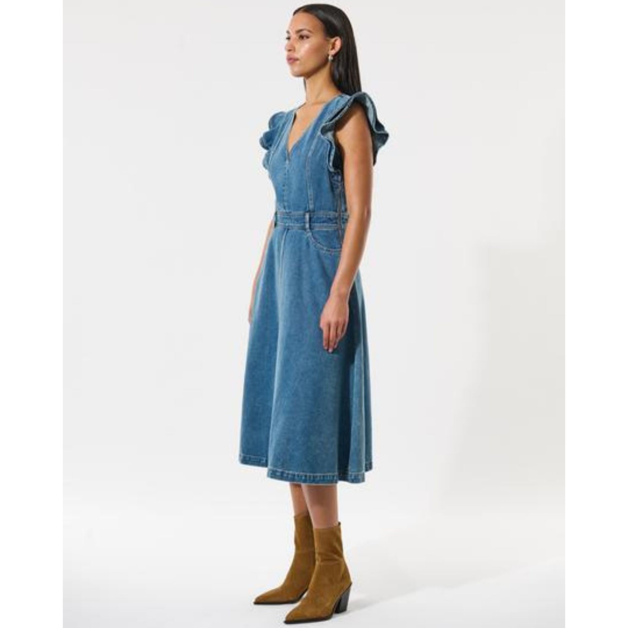 Dea Kudibal Edissa Sleeveless Frill Shoulder Dress Denim