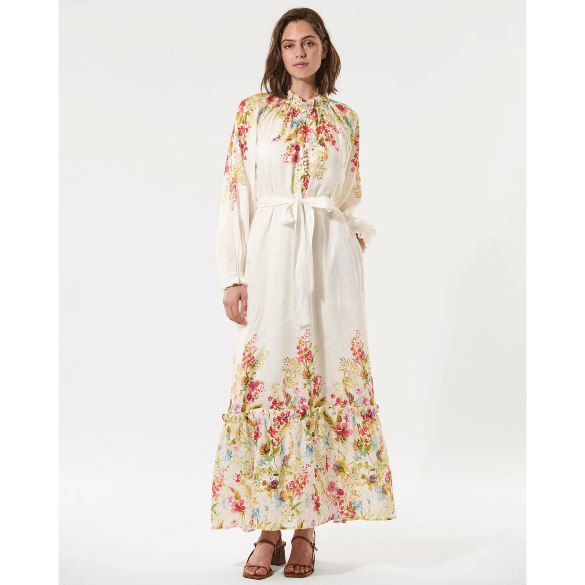Dea Kudibal Idania Floral Linen Maxi Dress With Tie Belt Poetic