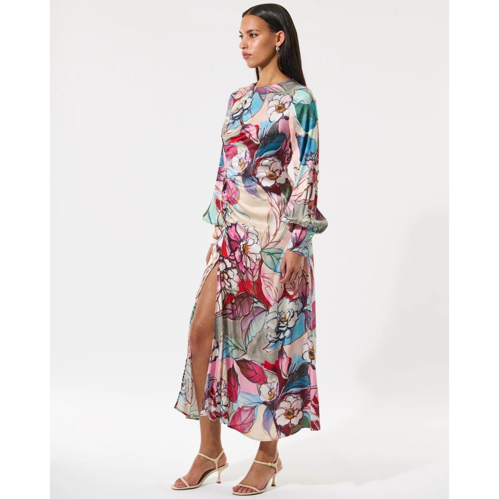 Dea Kudibal Majdea Painted Floral Silk Maxi Dress With Ruched Side Bloomsbury