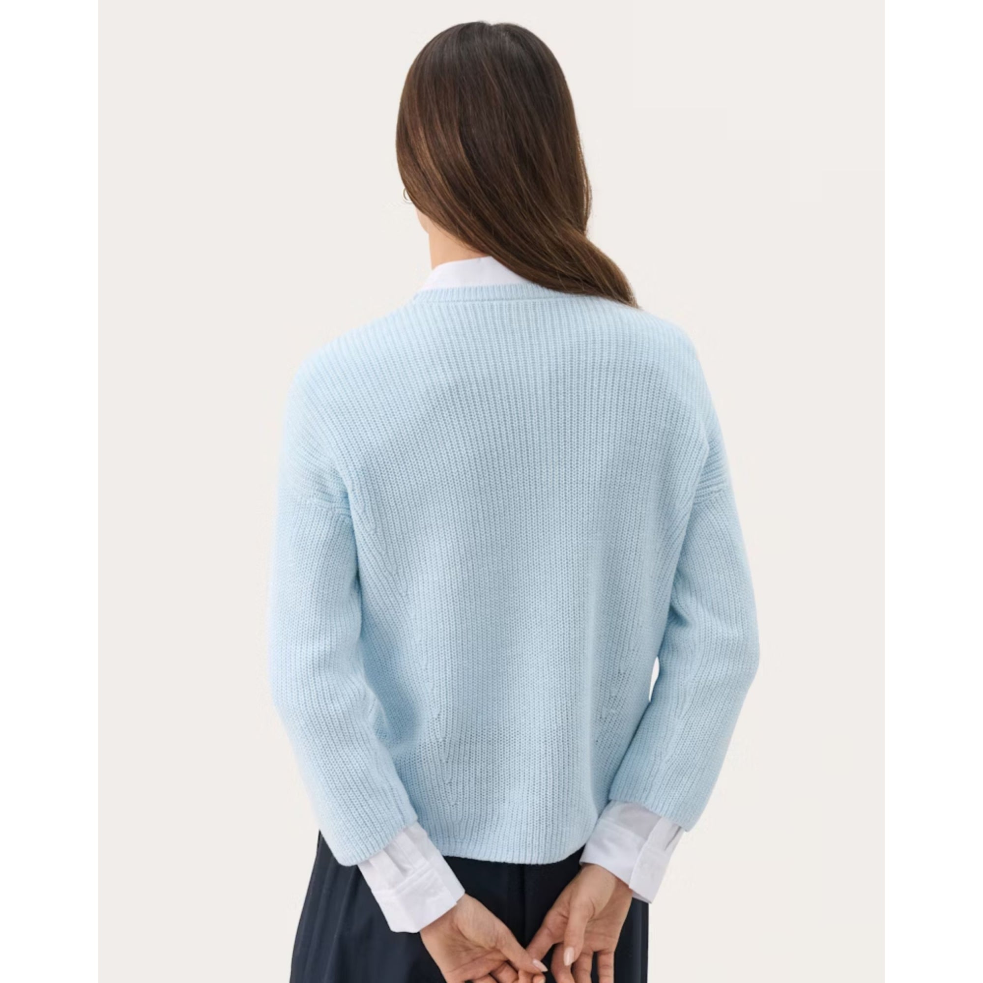 Part Two Etrona V Neck Waffle Knit Linen Blend Jumper Baby Blue