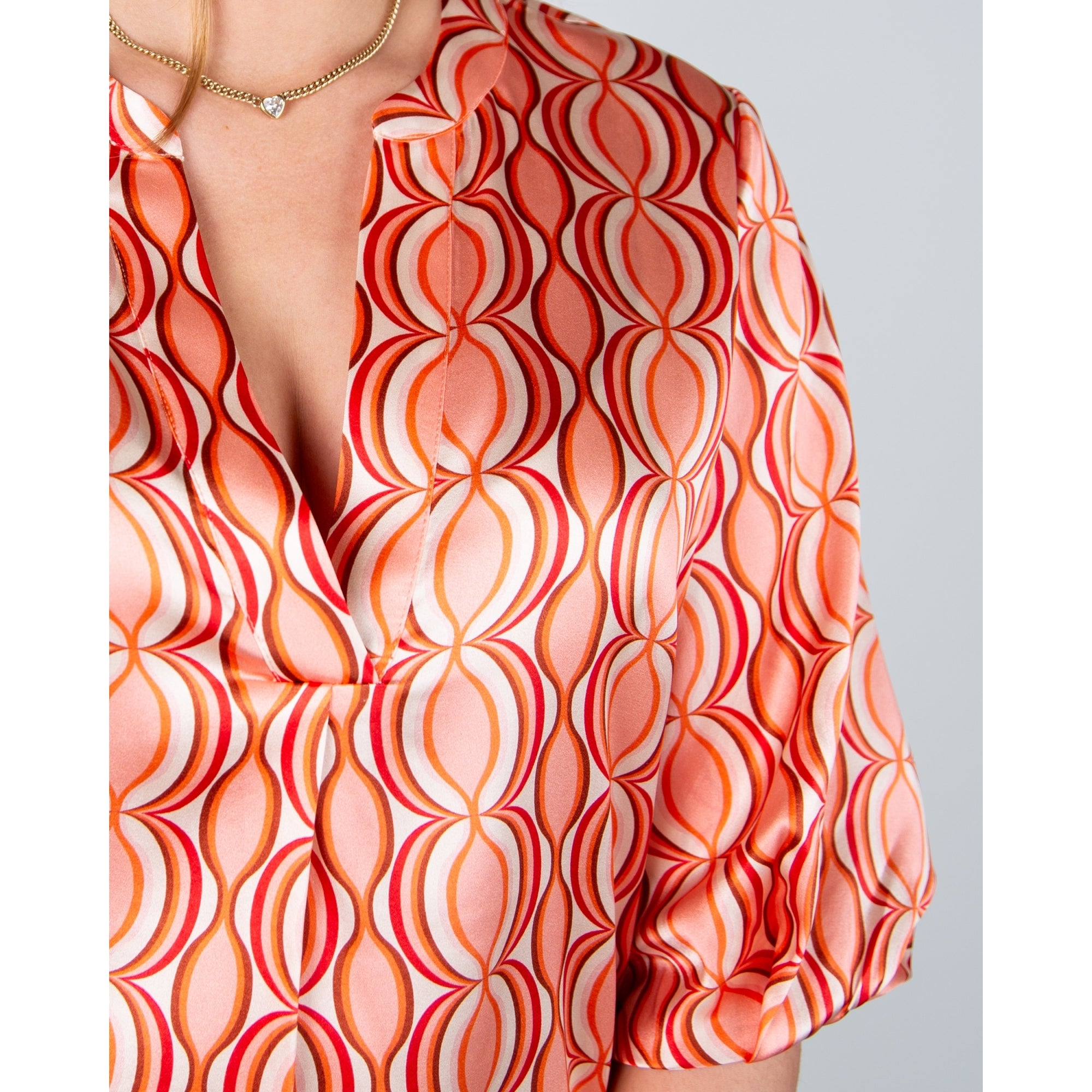 Charlotte Sparre Geometric Circle Print Silk Blouse 3/4 Sleeve Myriam Red