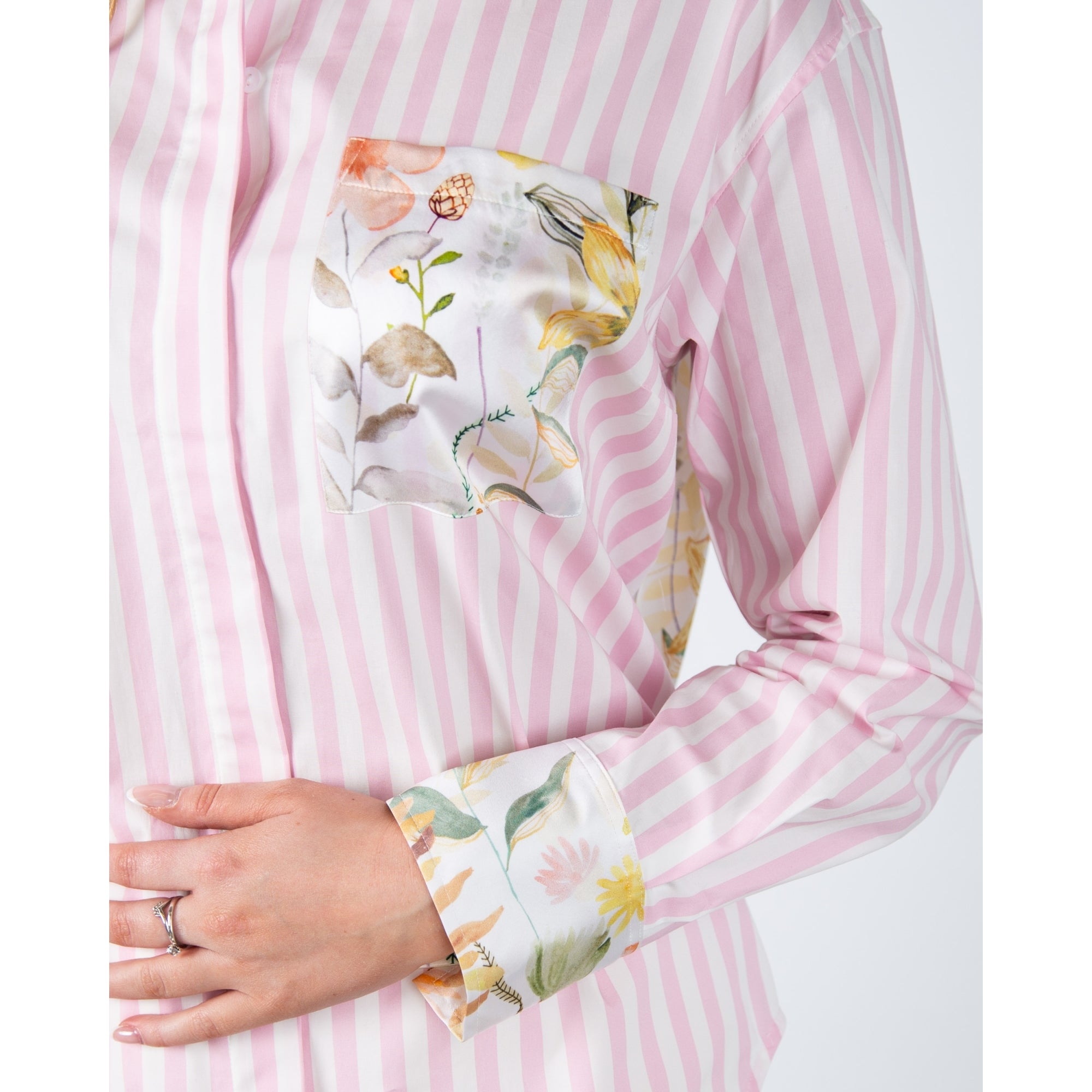 Herzens Angelegenheit Oversized Stripe Shirt With Floral Silk Back A Baby Pink/white