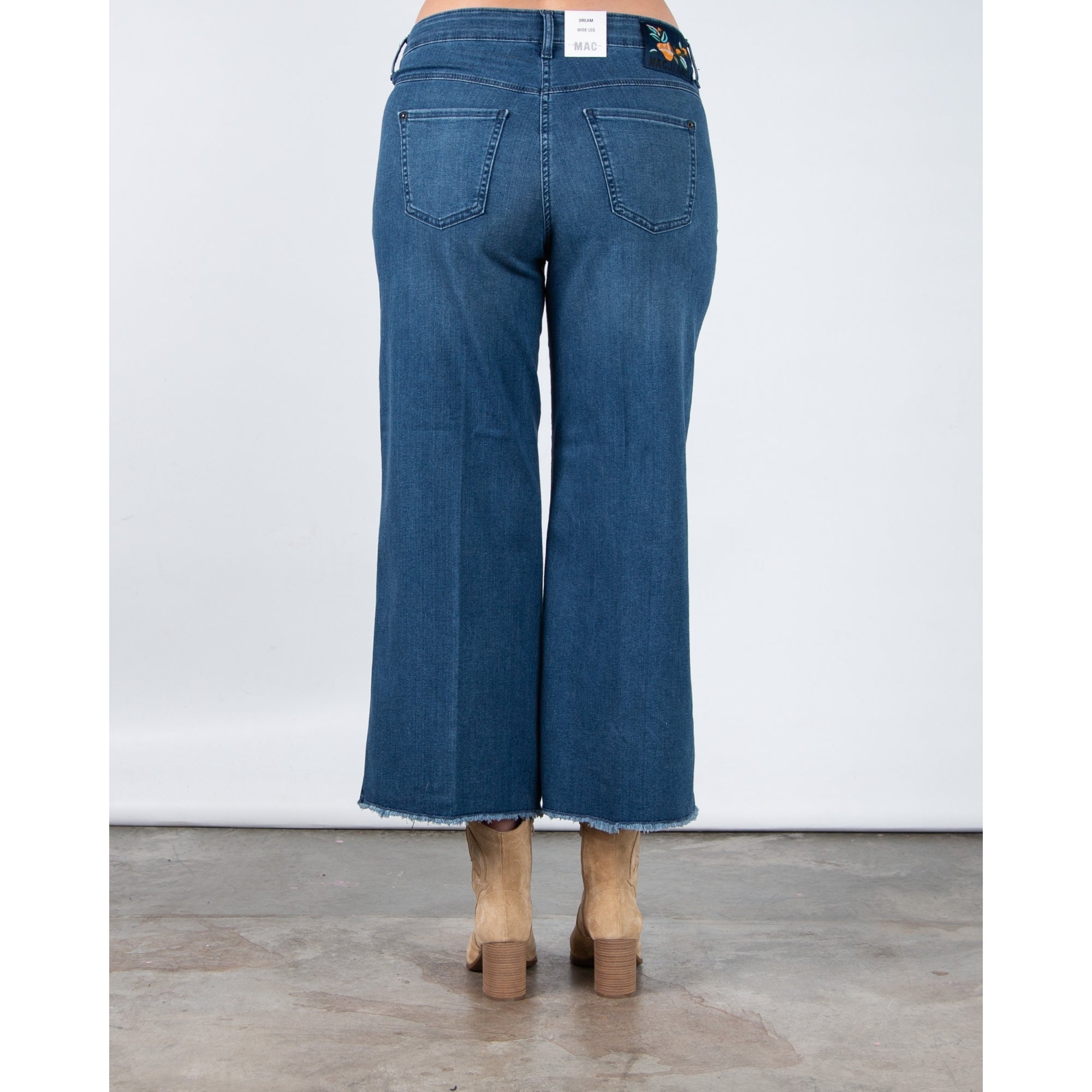 Mac Cropped Wide Leg Soft Denim Jean With Raw Hem Denim D597 OL