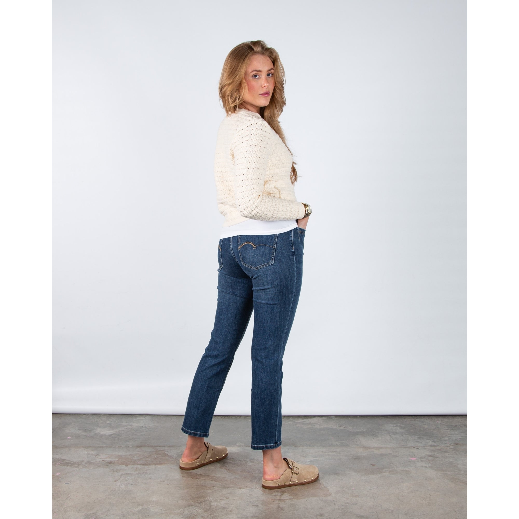 Red Button Diana Waffle Knit Pocket Front Cardigan Cream