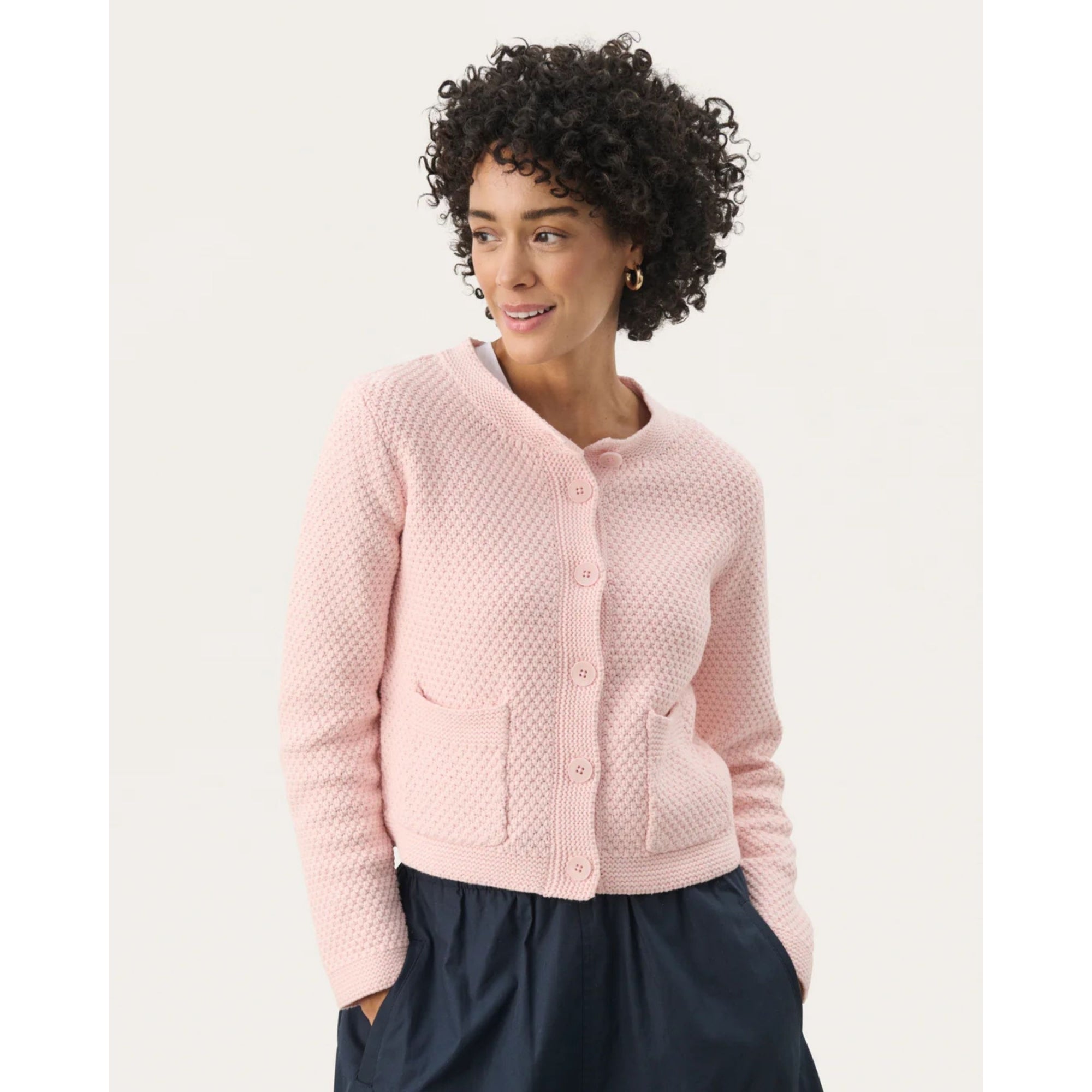 Part Two Elmie Waffle Knit Patch Pocket Cardigan Blush Pink