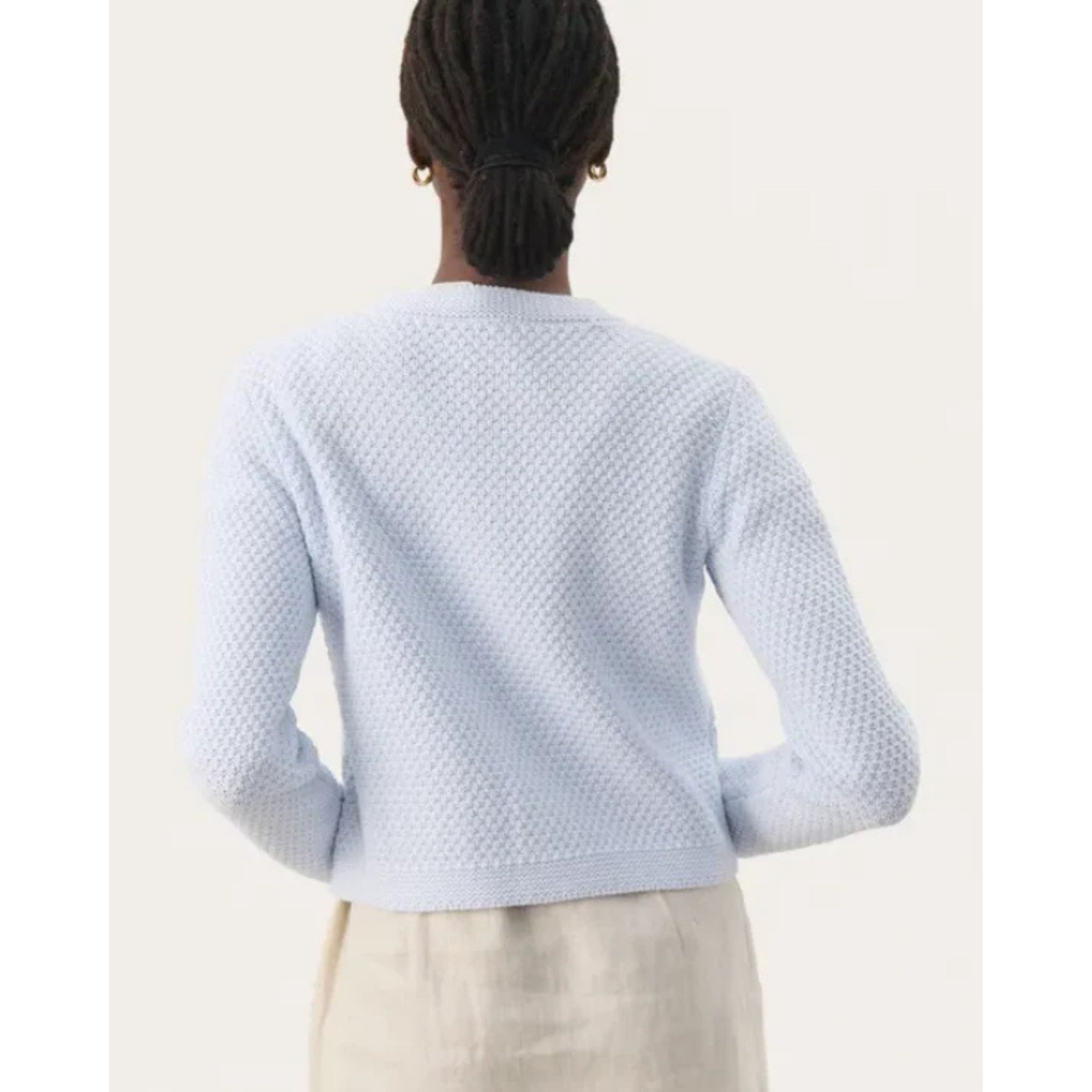 Part Two Elmie Waffle Knit Patch Pocket Cardigan Baby Blue