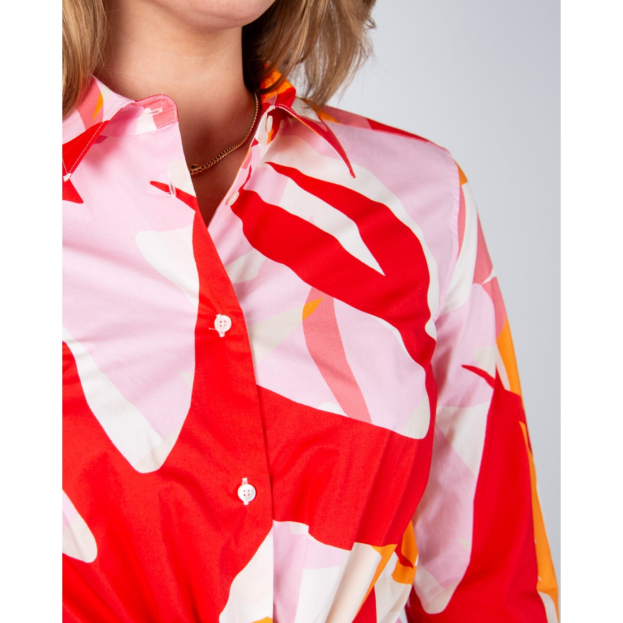 Sara Roka Dralla85 Abstract Bird Print Tie Waist Shirt Dress Red Doves