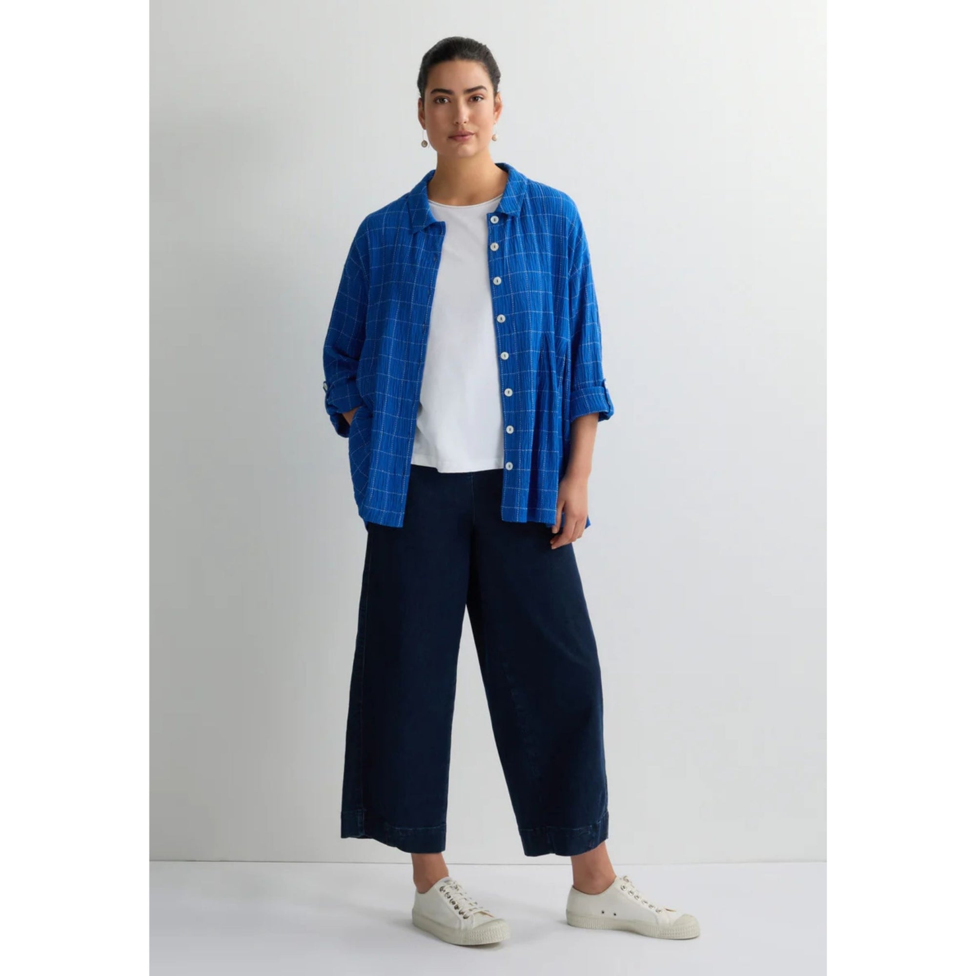 Sahara Stitched Check Shirt With Turn Back Cuff Cobalt