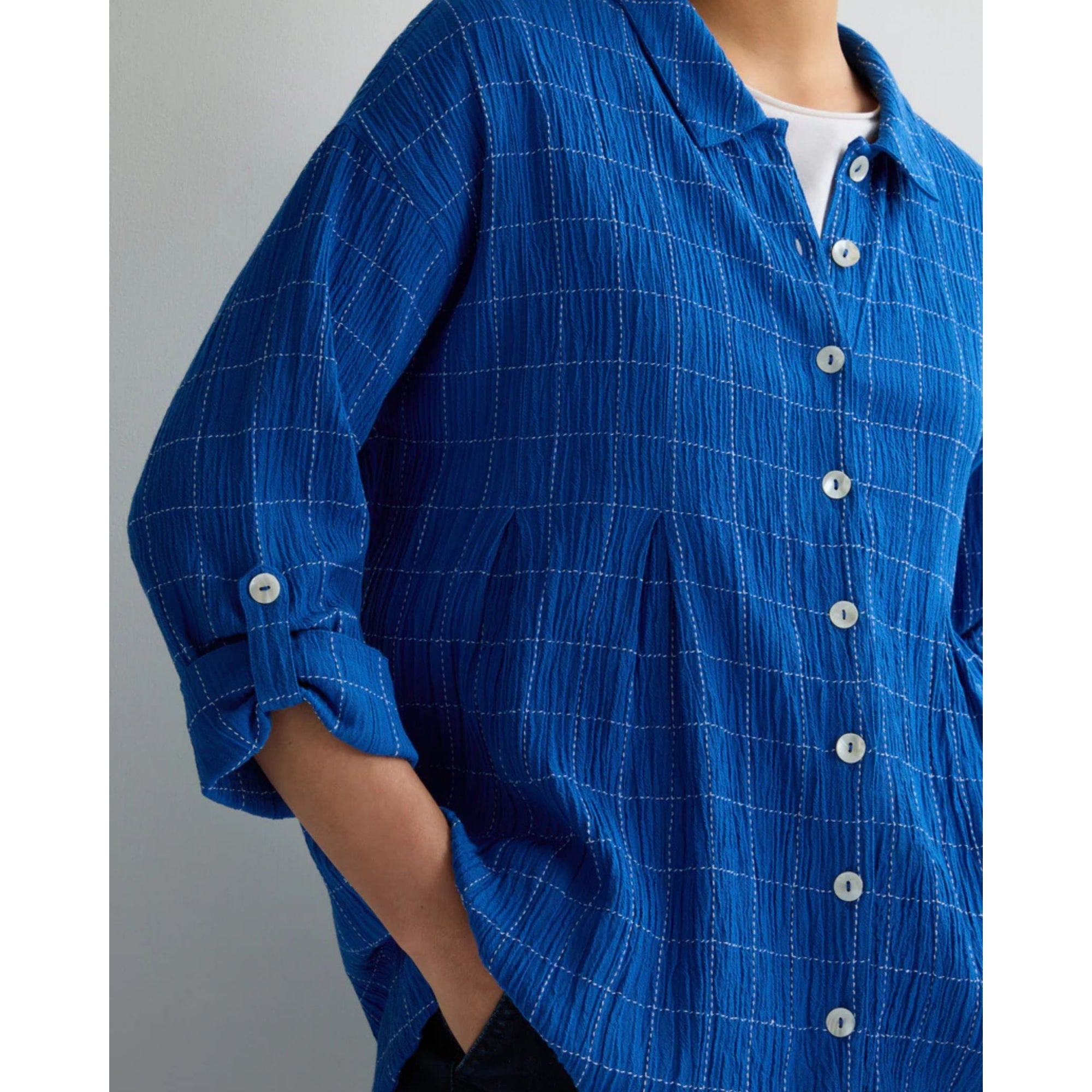 Sahara Stitched Check Shirt With Turn Back Cuff Cobalt