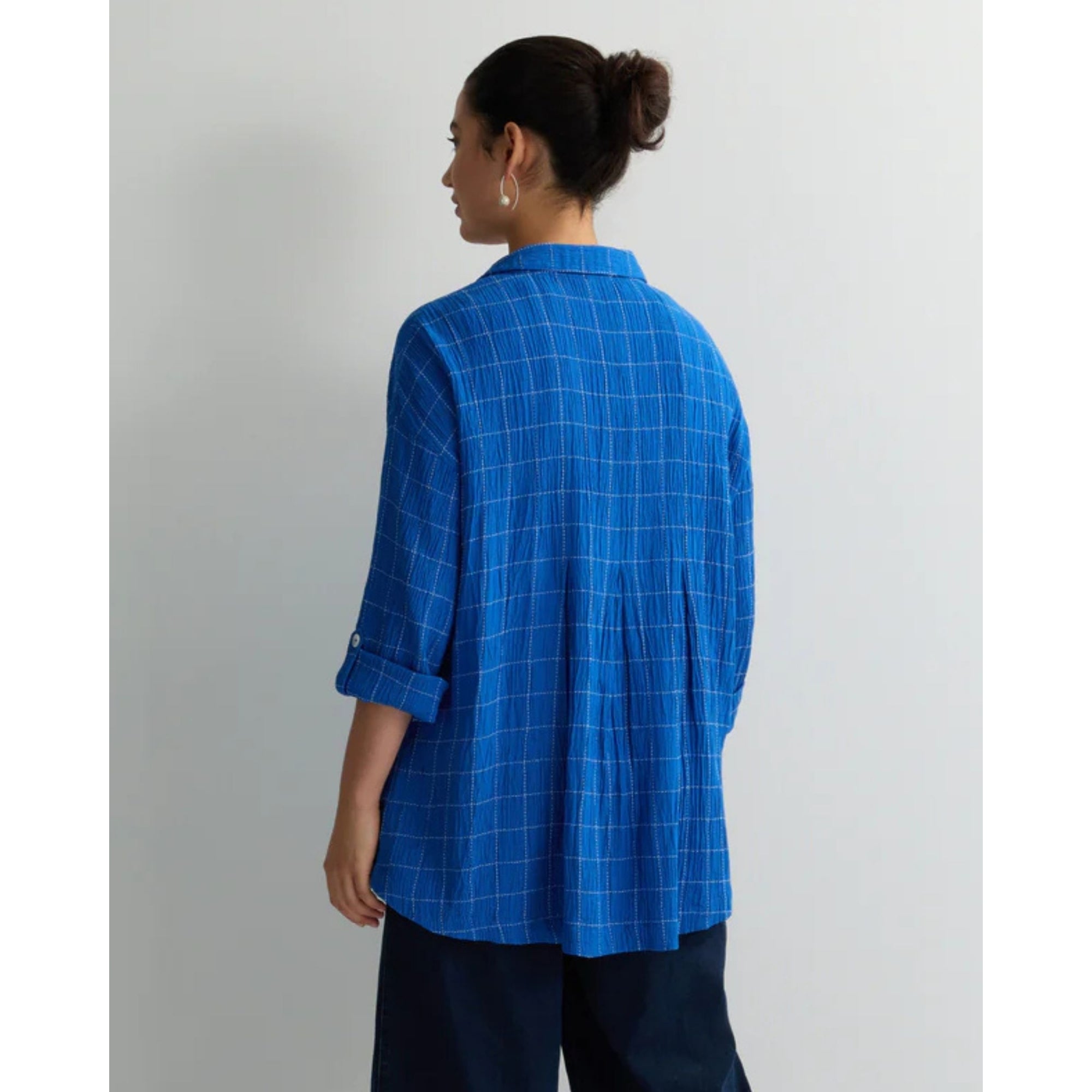 Sahara Stitched Check Shirt With Turn Back Cuff Cobalt