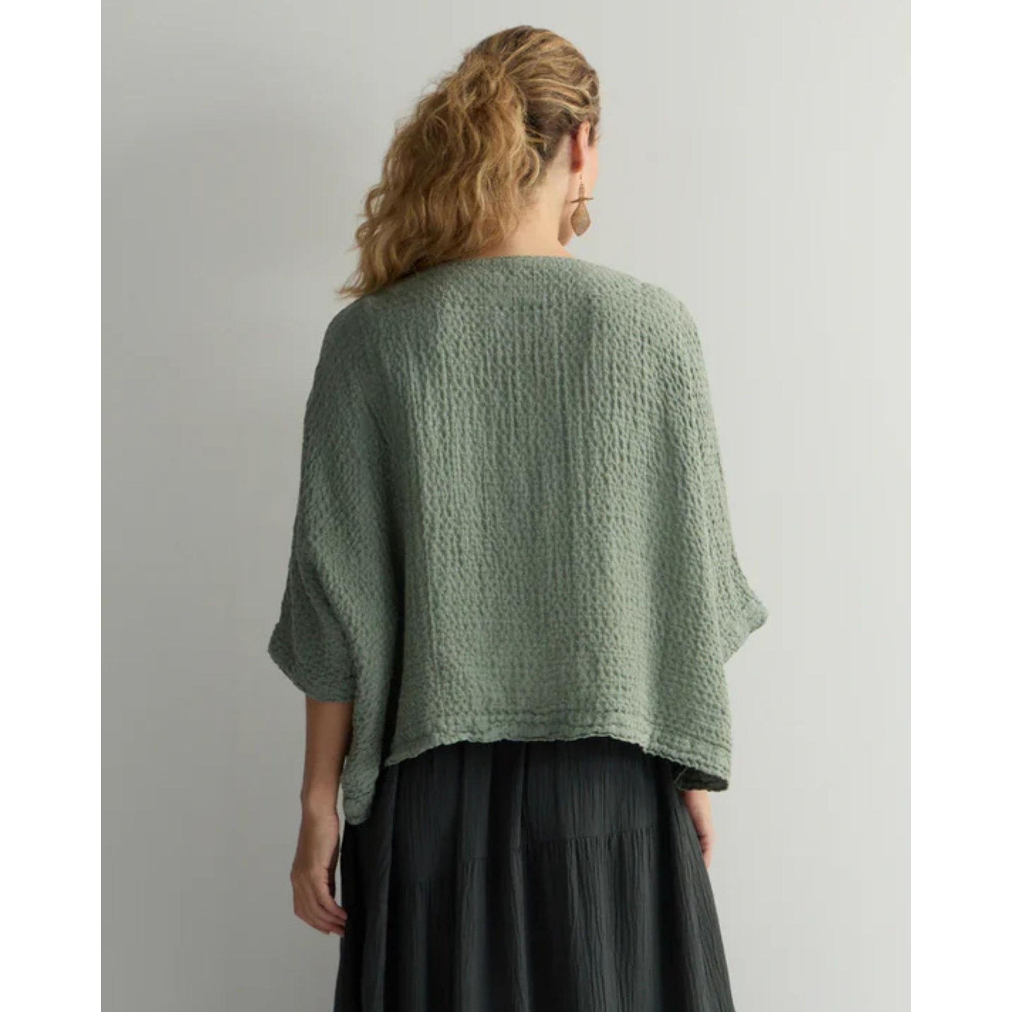 Sahara One Button Bat Wing Waffle Cape Jacket Sage