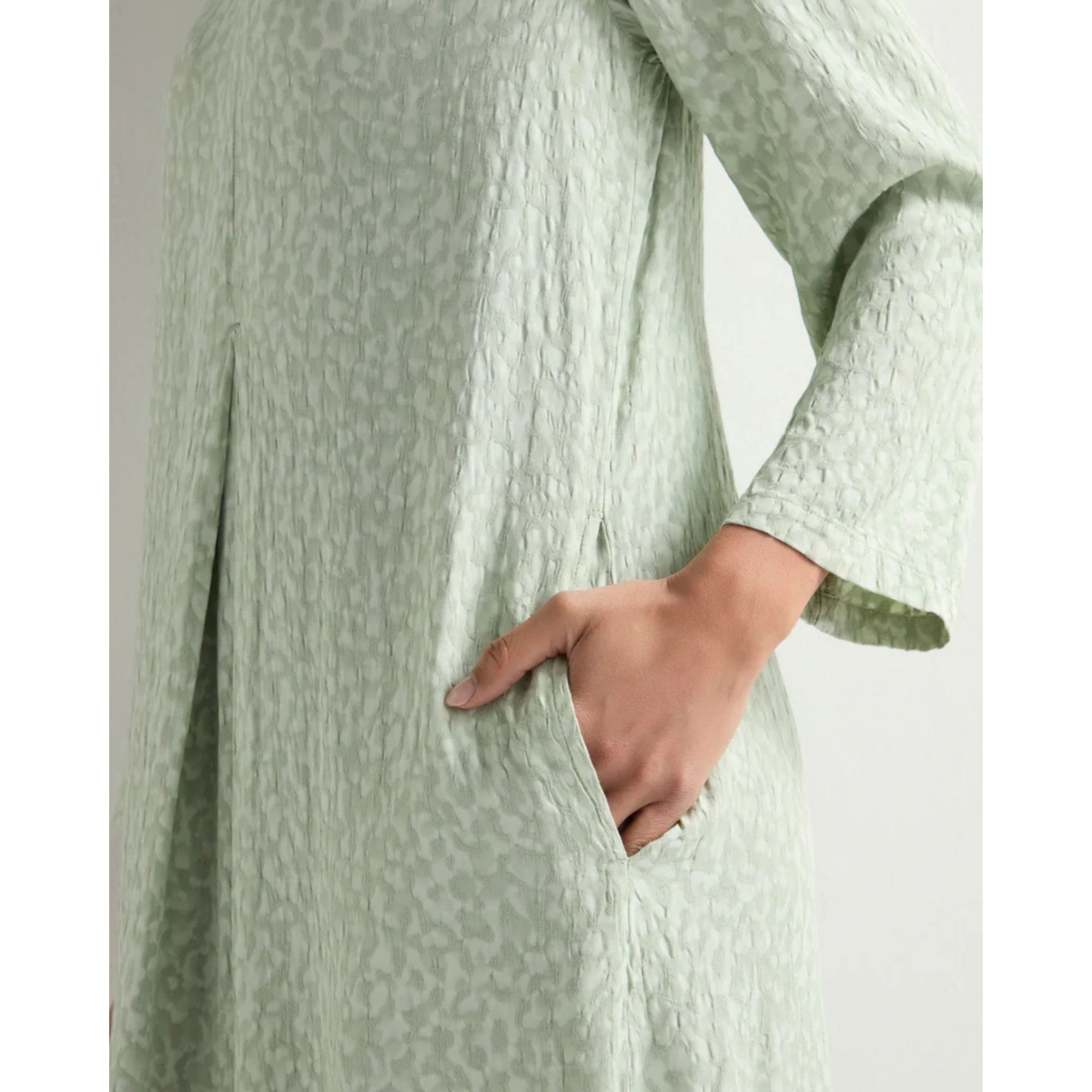 Sahara Cowl Neck Pleat Front Textured Cocoon Dress Light Sage