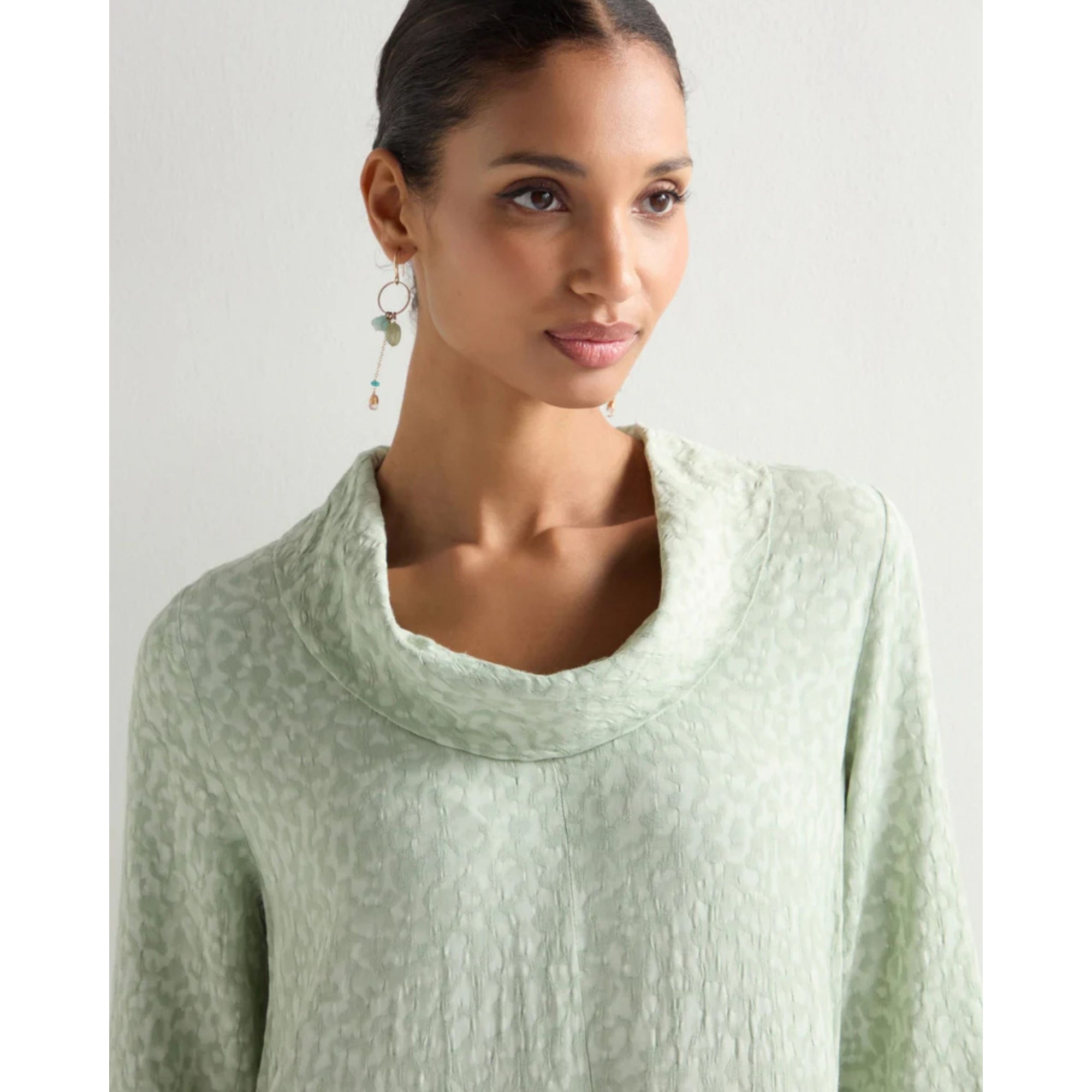 Sahara Cowl Neck Pleat Front Textured Cocoon Dress Light Sage