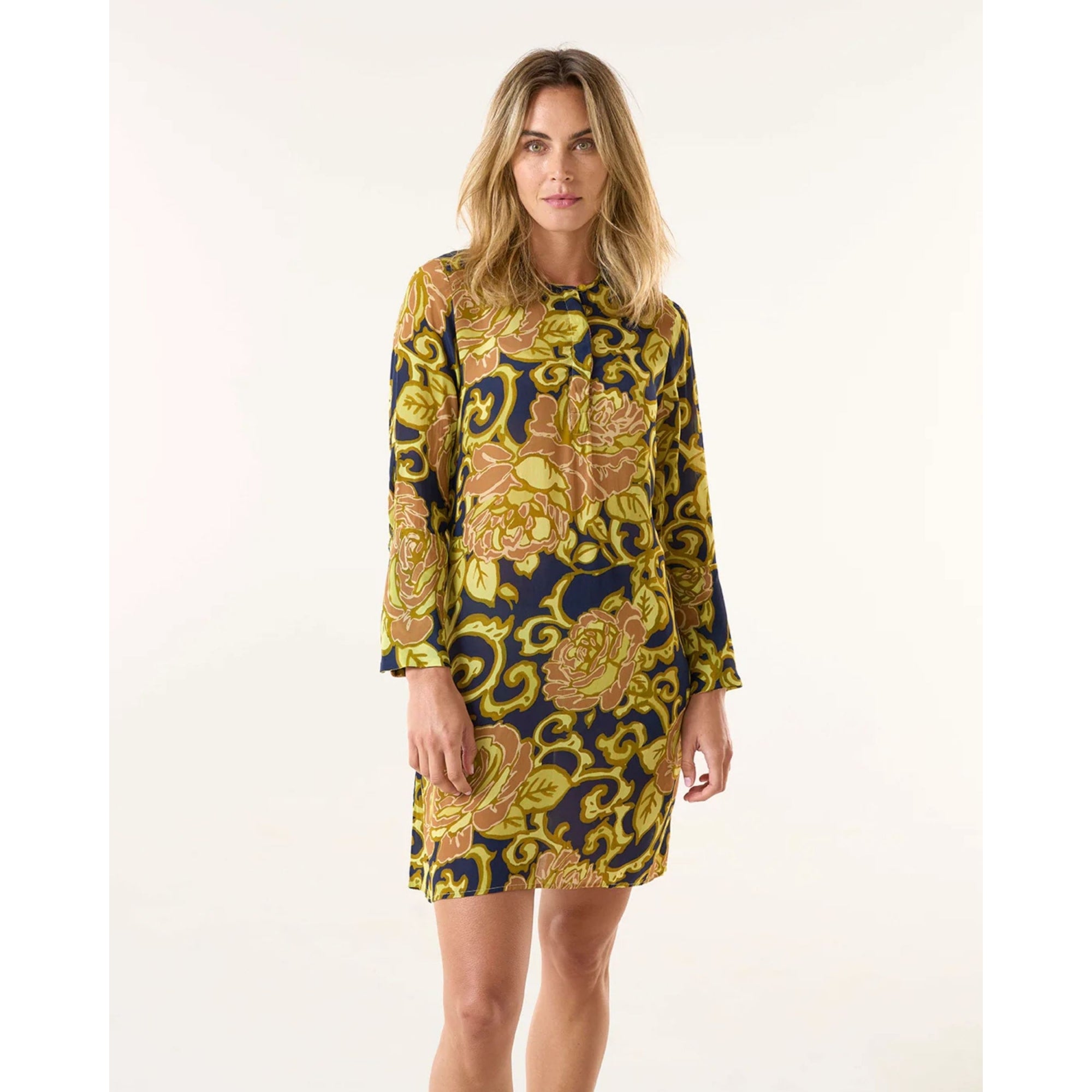 One Season Middy Genie Baroque & Rose Print Tunic Dress San Sebastian Citrine