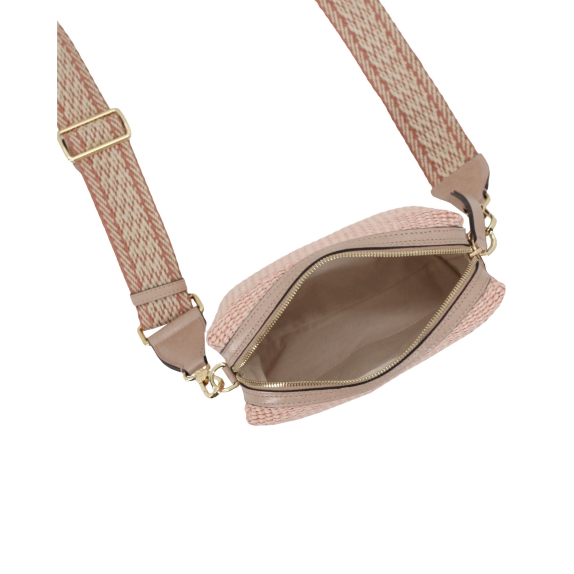 Abro Woven Raffia Cross Body Bag Rose