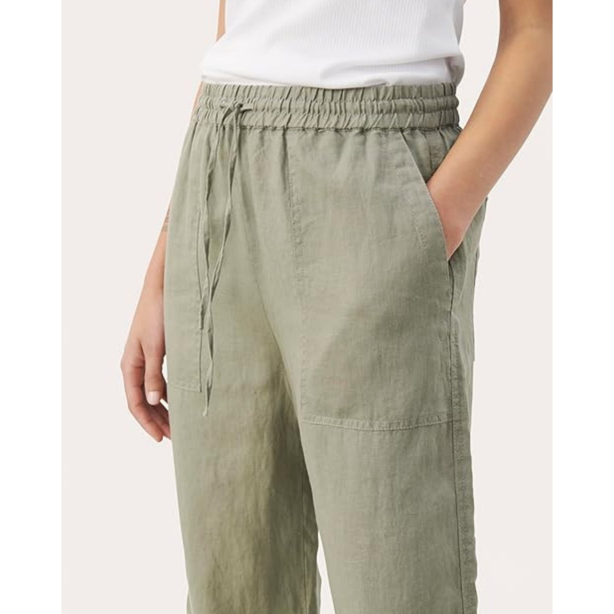 Part Two Eniola Wide Leg Drawstring Waist Linen Trouser Khaki