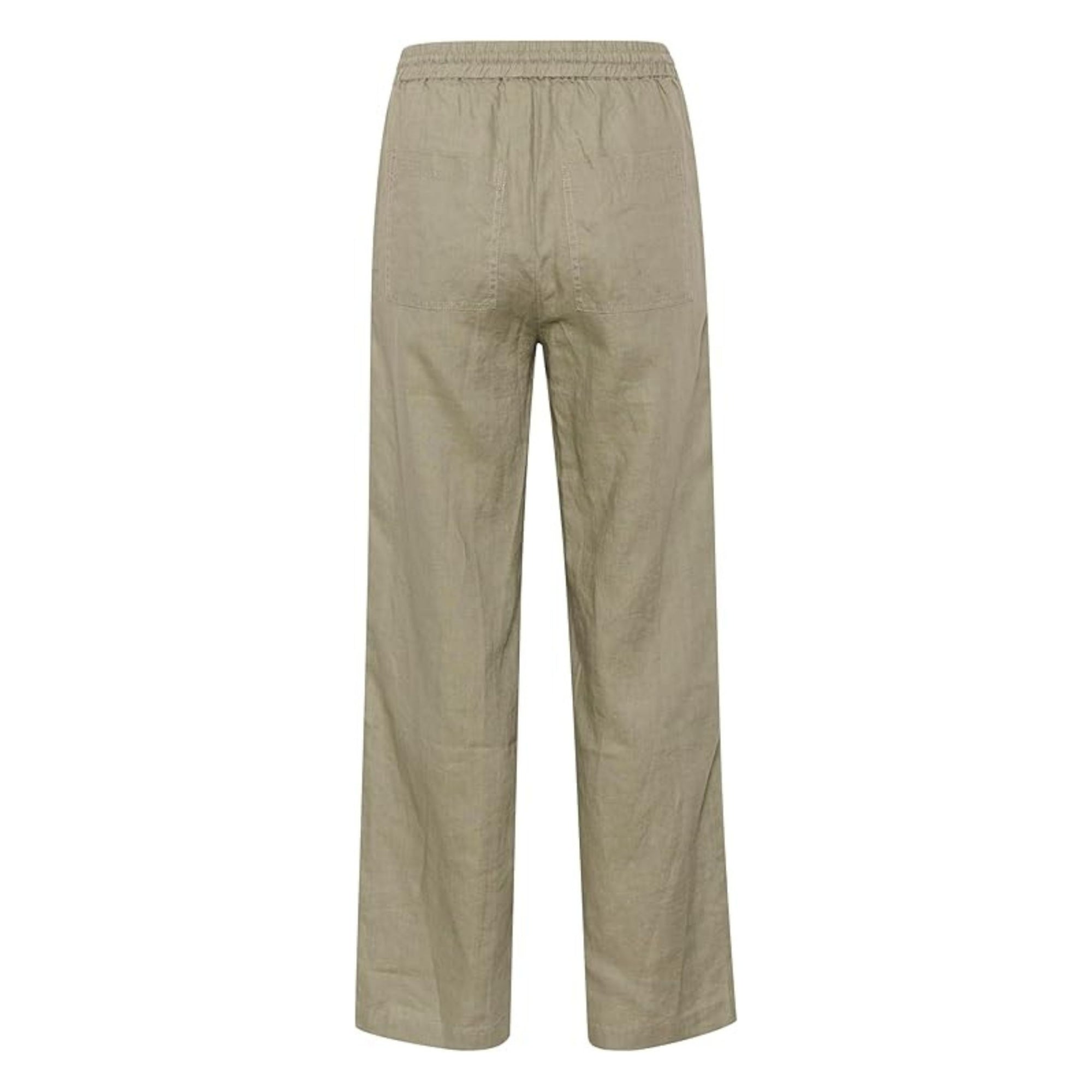 Part Two Eniola Wide Leg Drawstring Waist Linen Trouser Khaki