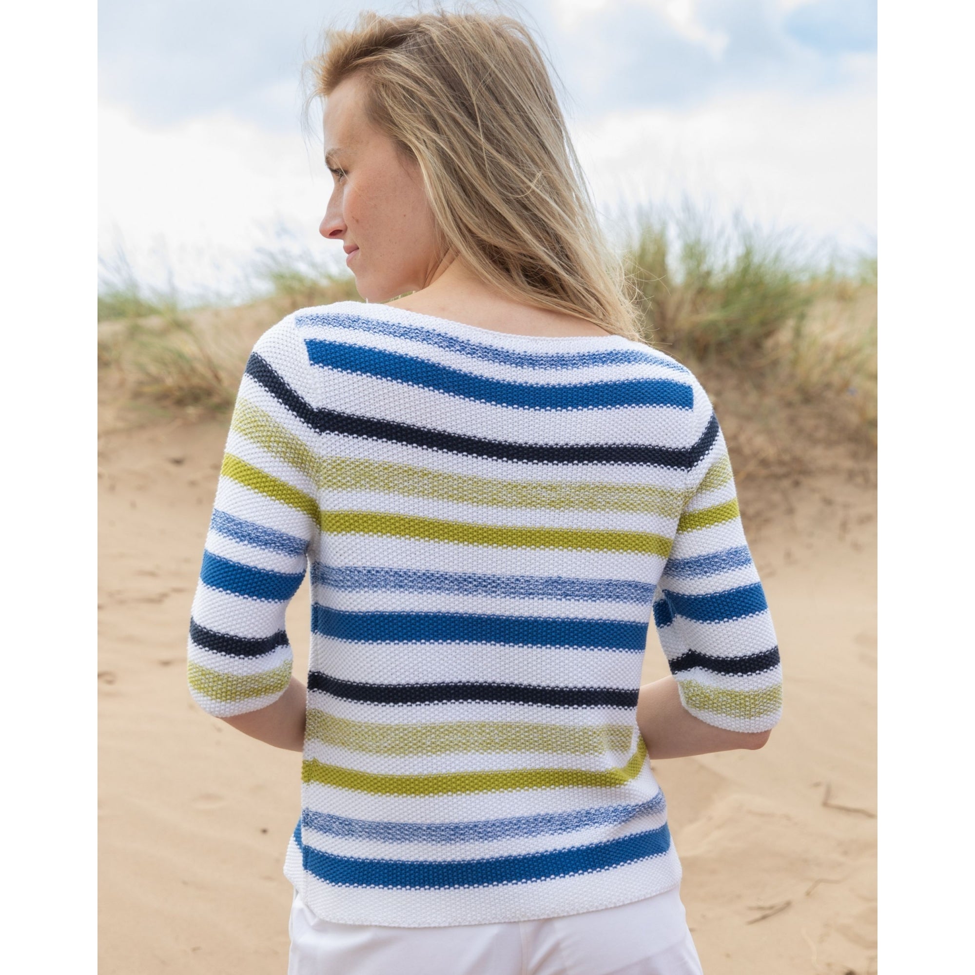 Marble Fashions Waffle Knit Stripe Jumper With 3/4 Sleeve Lime/blue 153