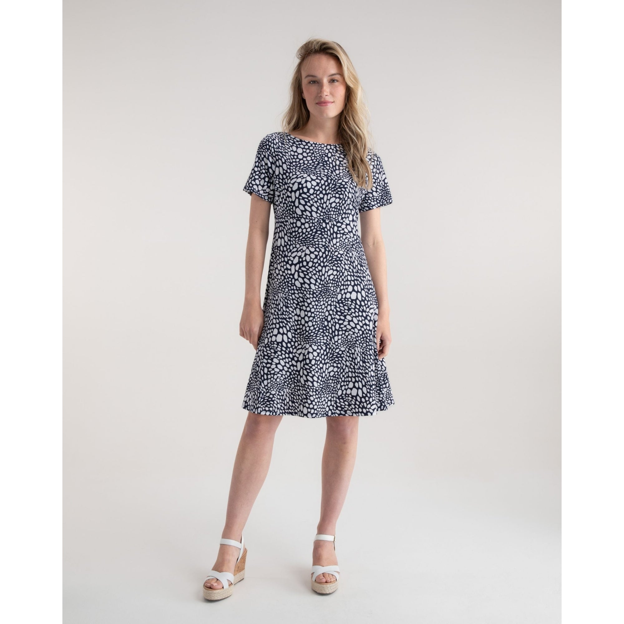 Marble Fashions Double Sided Pebble Print A Line Dress Navy/white 103