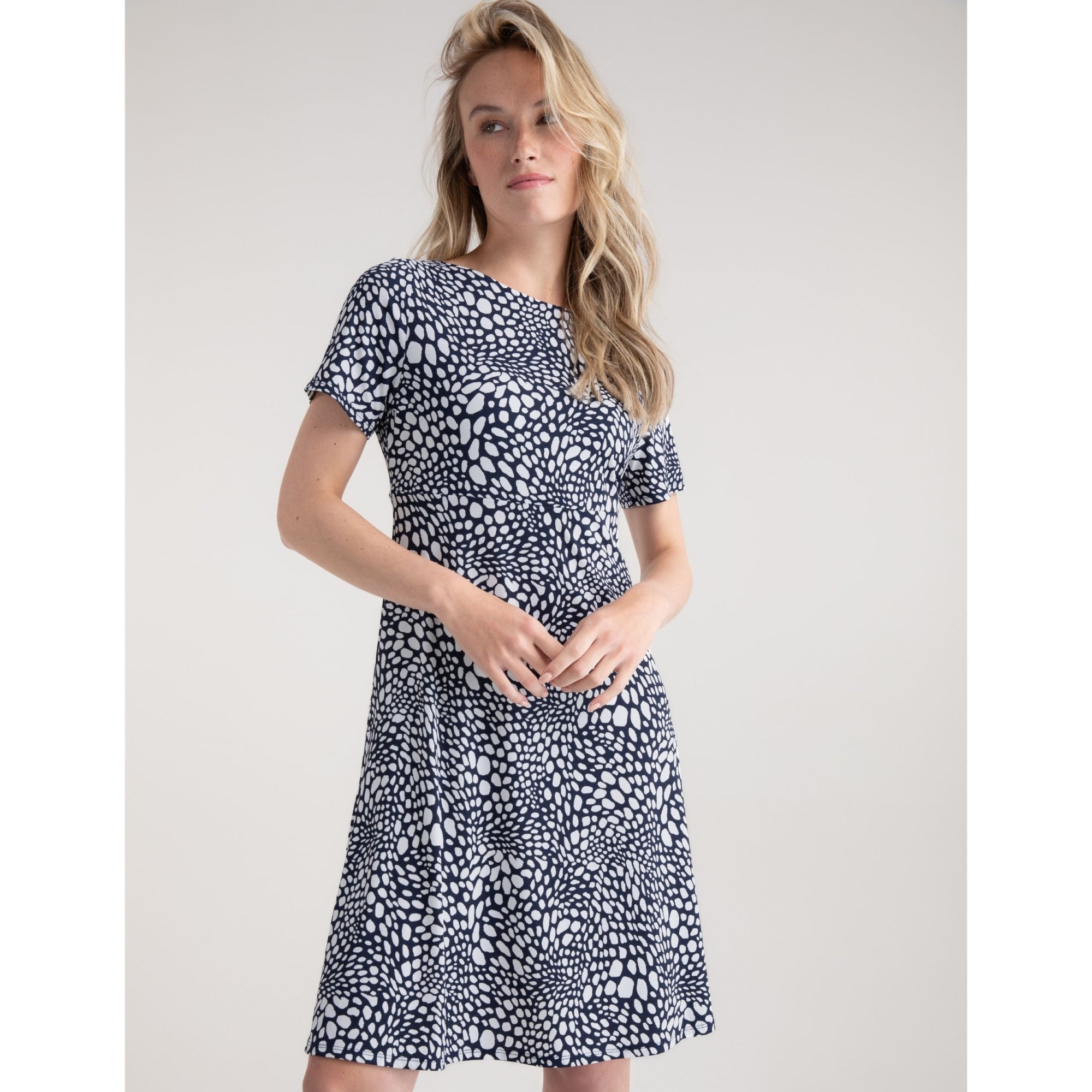 Marble Fashions Double Sided Pebble Print A Line Dress Navy/white 103