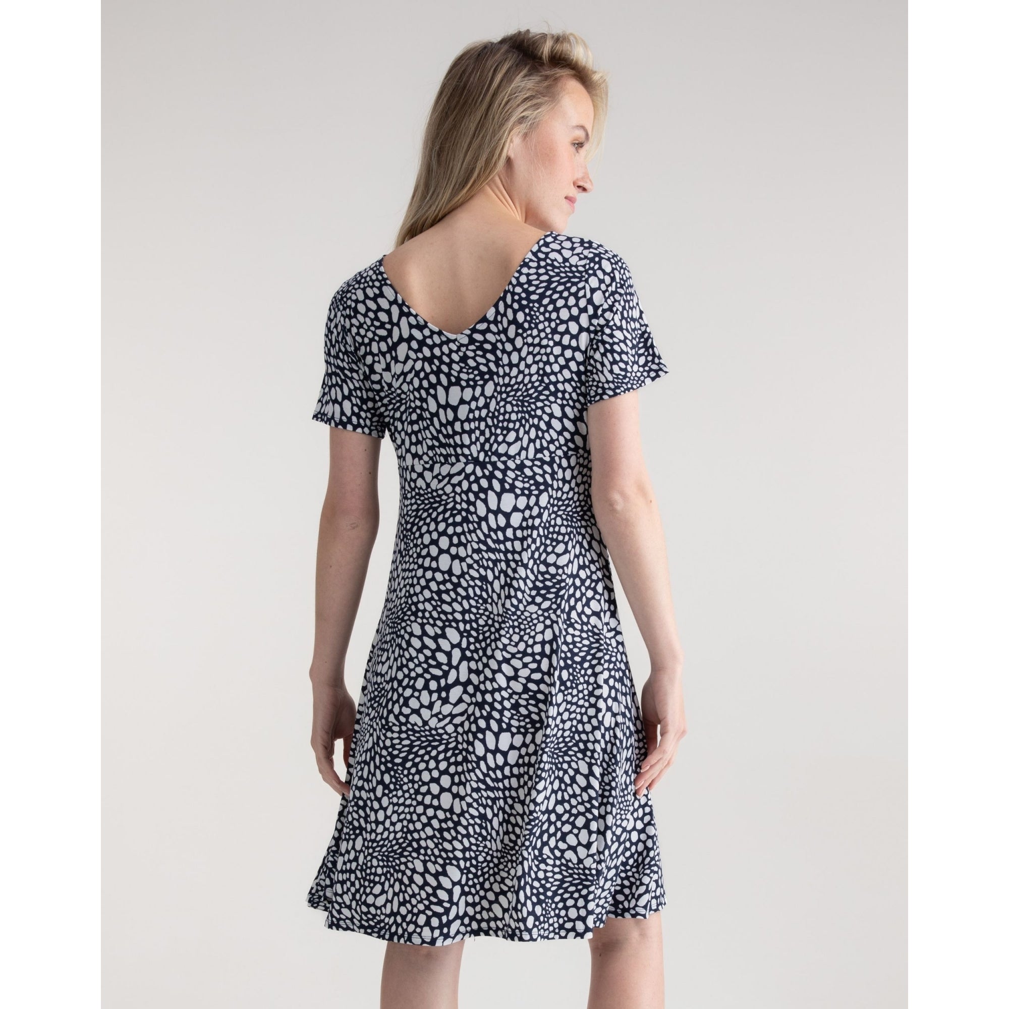 Marble Fashions Double Sided Pebble Print A Line Dress Navy/white 103
