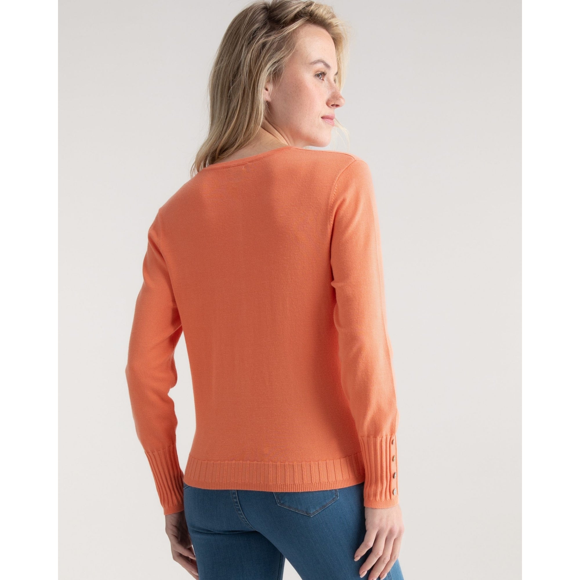 Marble Fashions Button Down Fine Knit Cardigan With Rib Trim Peach 191