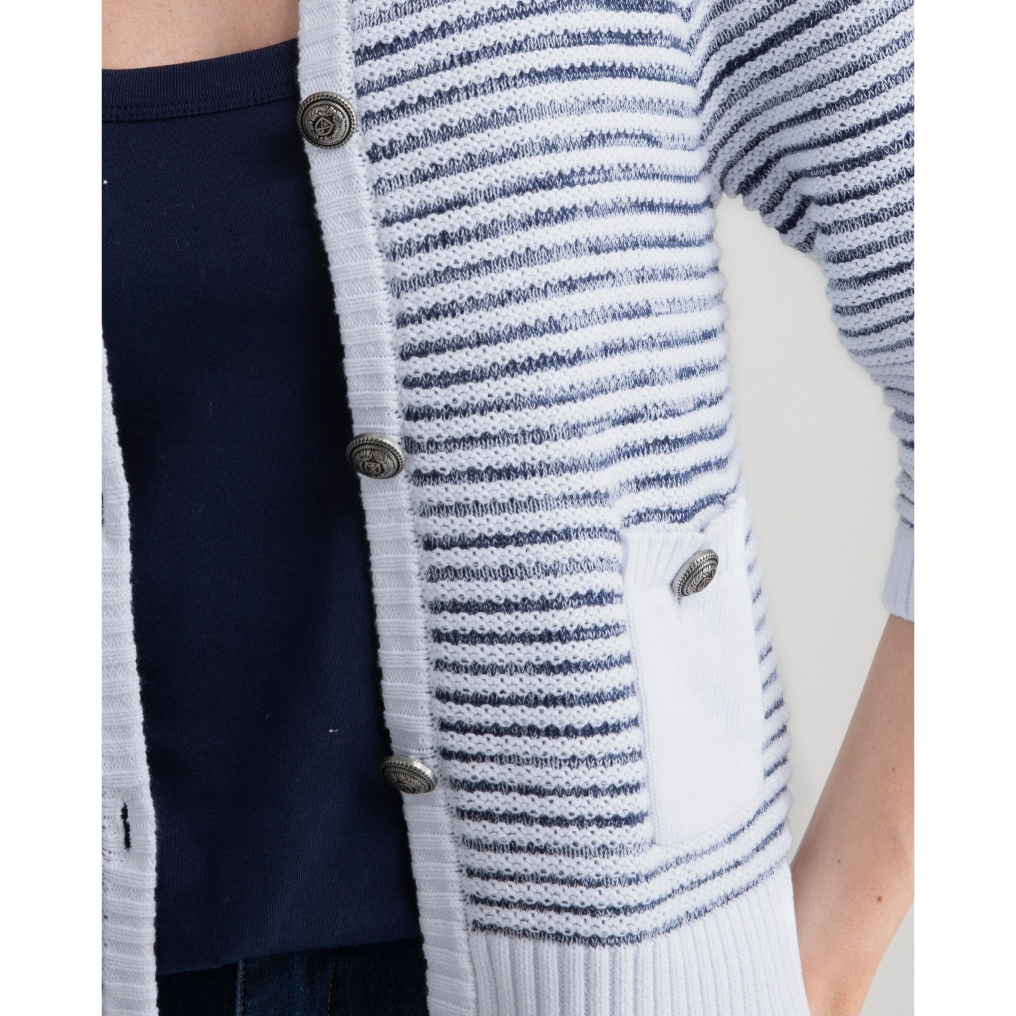 Marble Fashions Stripe Rib Knit Patch Pocket Cardigan White 102