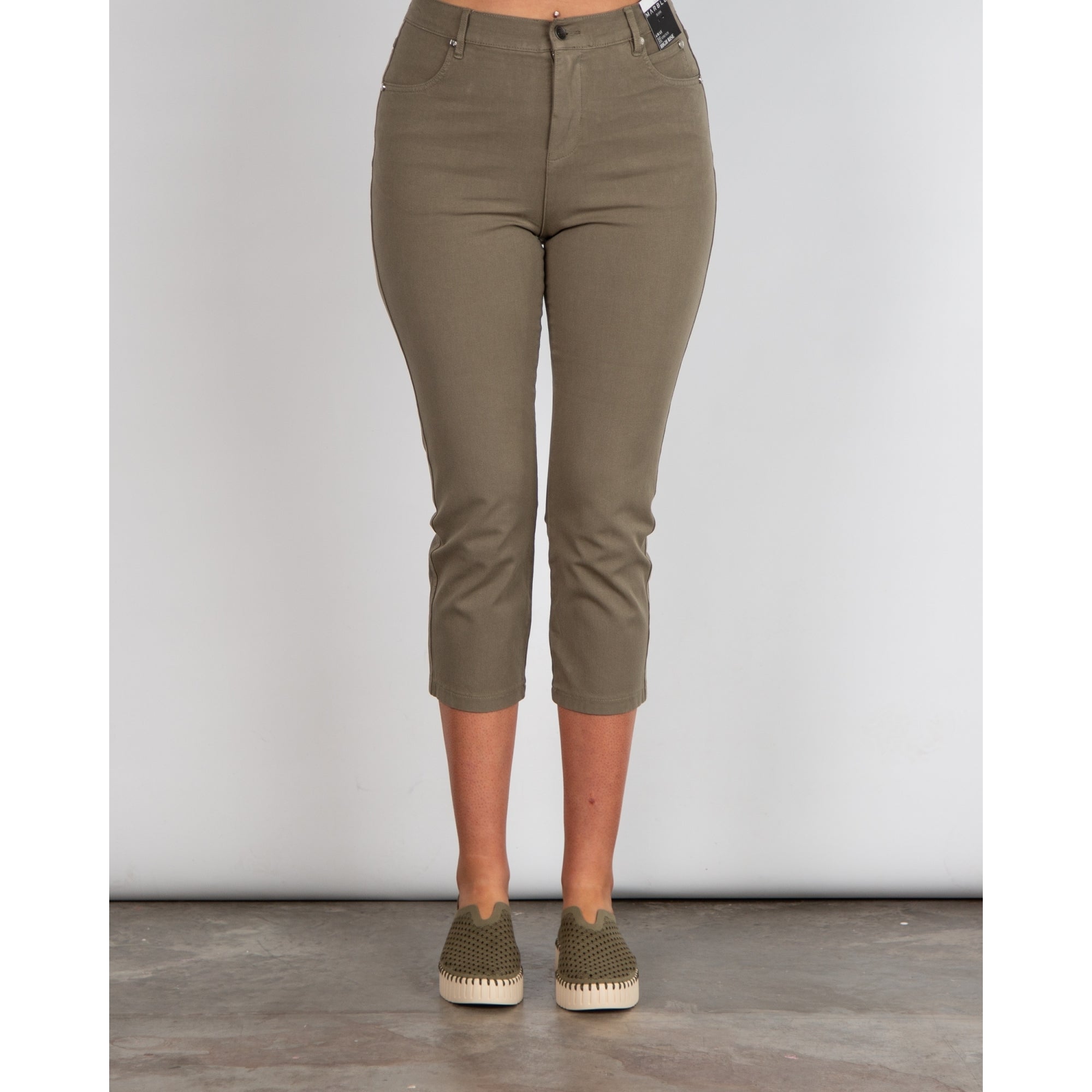 Marble Fashions Slim Fit Cropped Stretch Jean Khaki 123