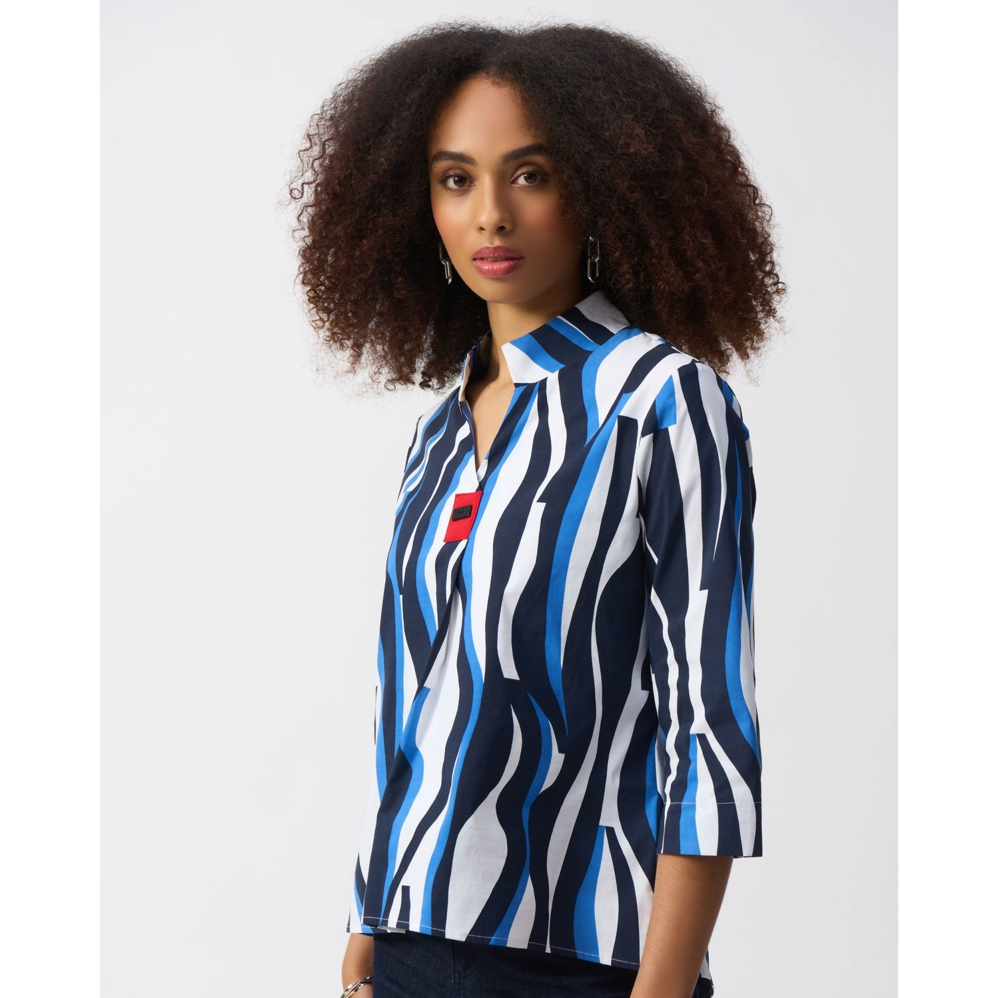 Joseph Ribkoff Stretch Cotton Wave Print Shirt Blue/white