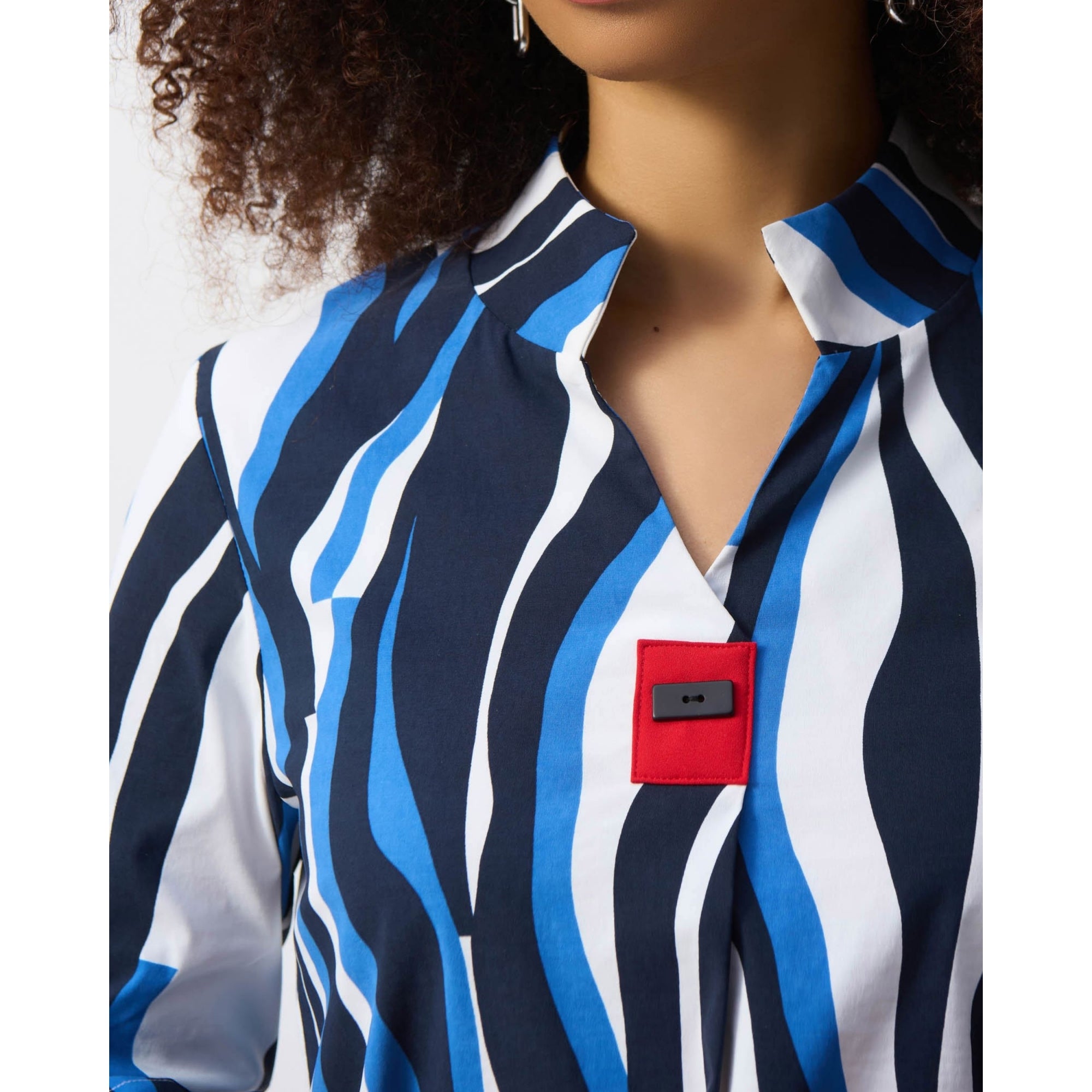 Joseph Ribkoff Stretch Cotton Wave Print Shirt Blue/white