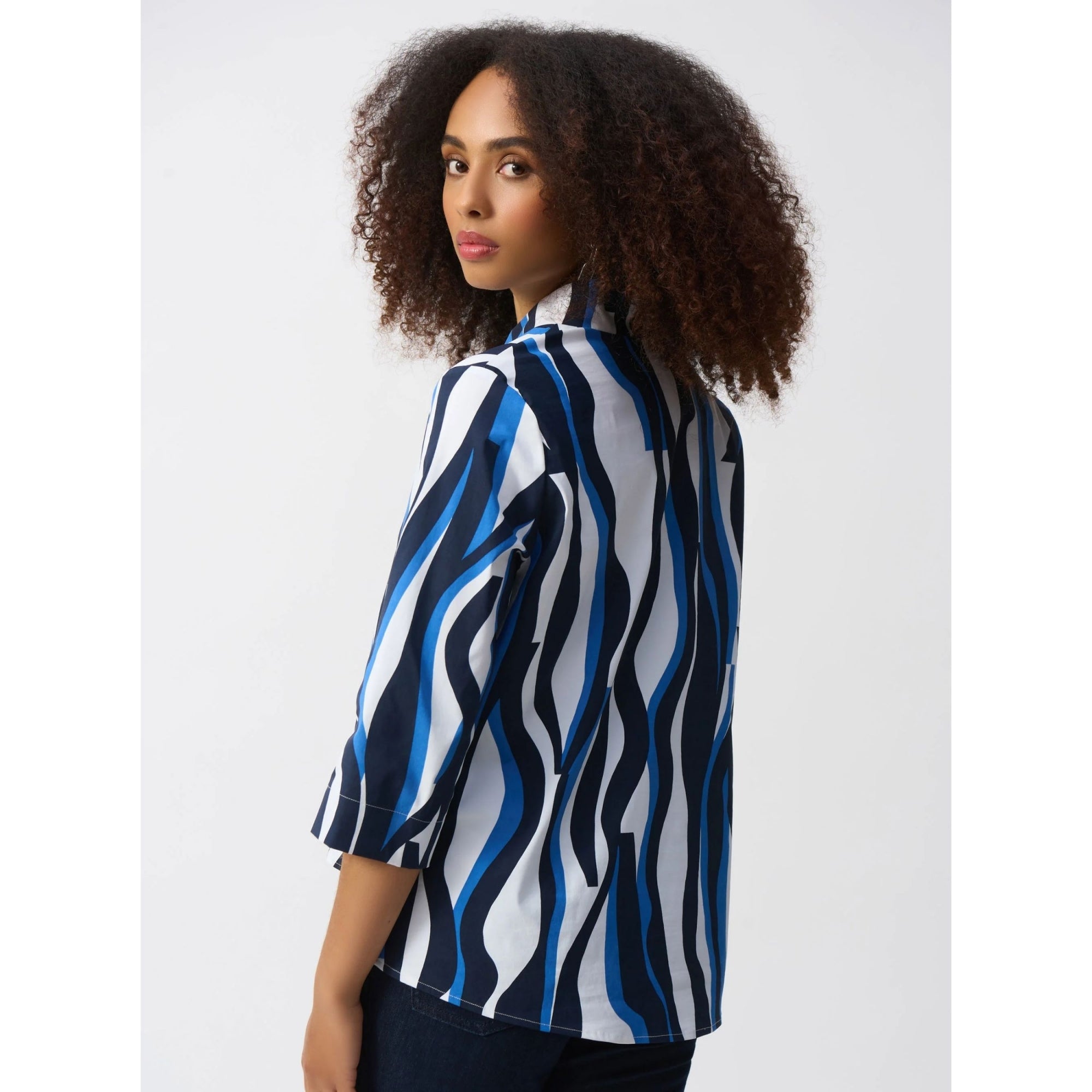 Joseph Ribkoff Stretch Cotton Wave Print Shirt Blue/white