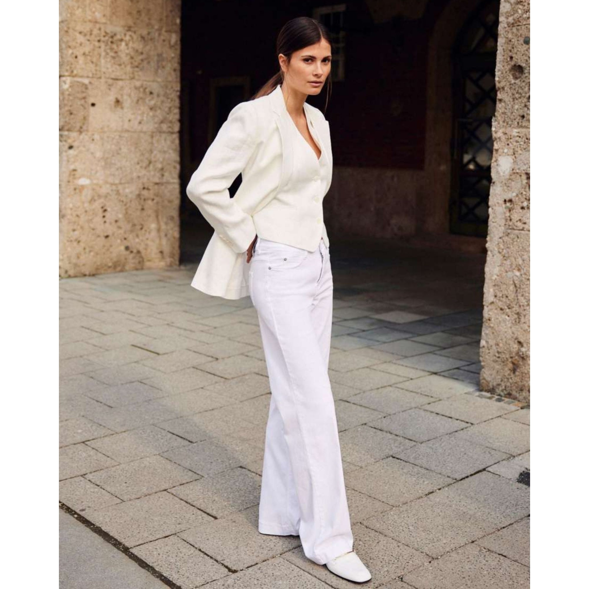 Mac Wide Leg Lightweight Cotton/denim Blend Jean White Denim D010 32L