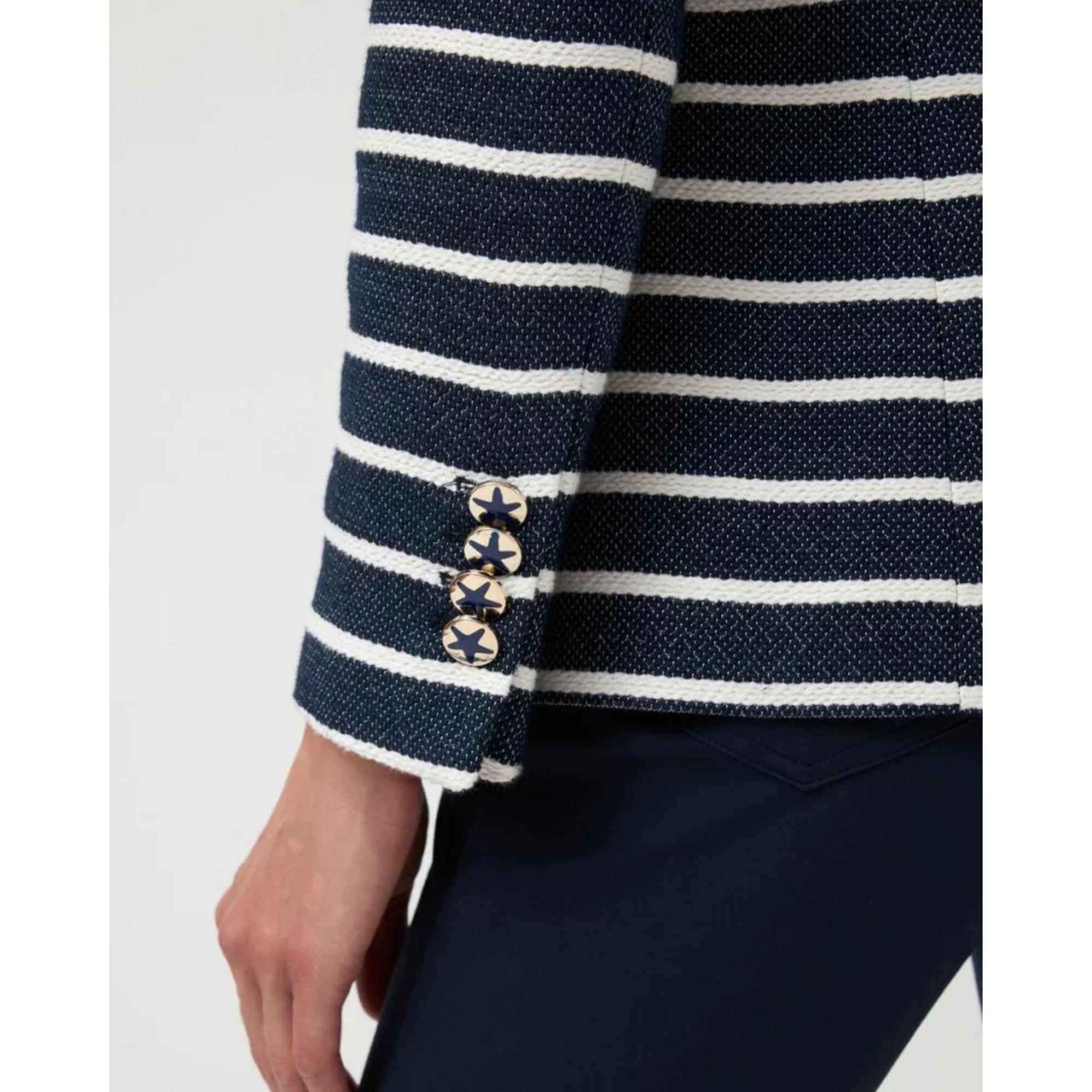 Bariloche Casares Woven Stripe Blazer With Gold Hardware Navy/off White