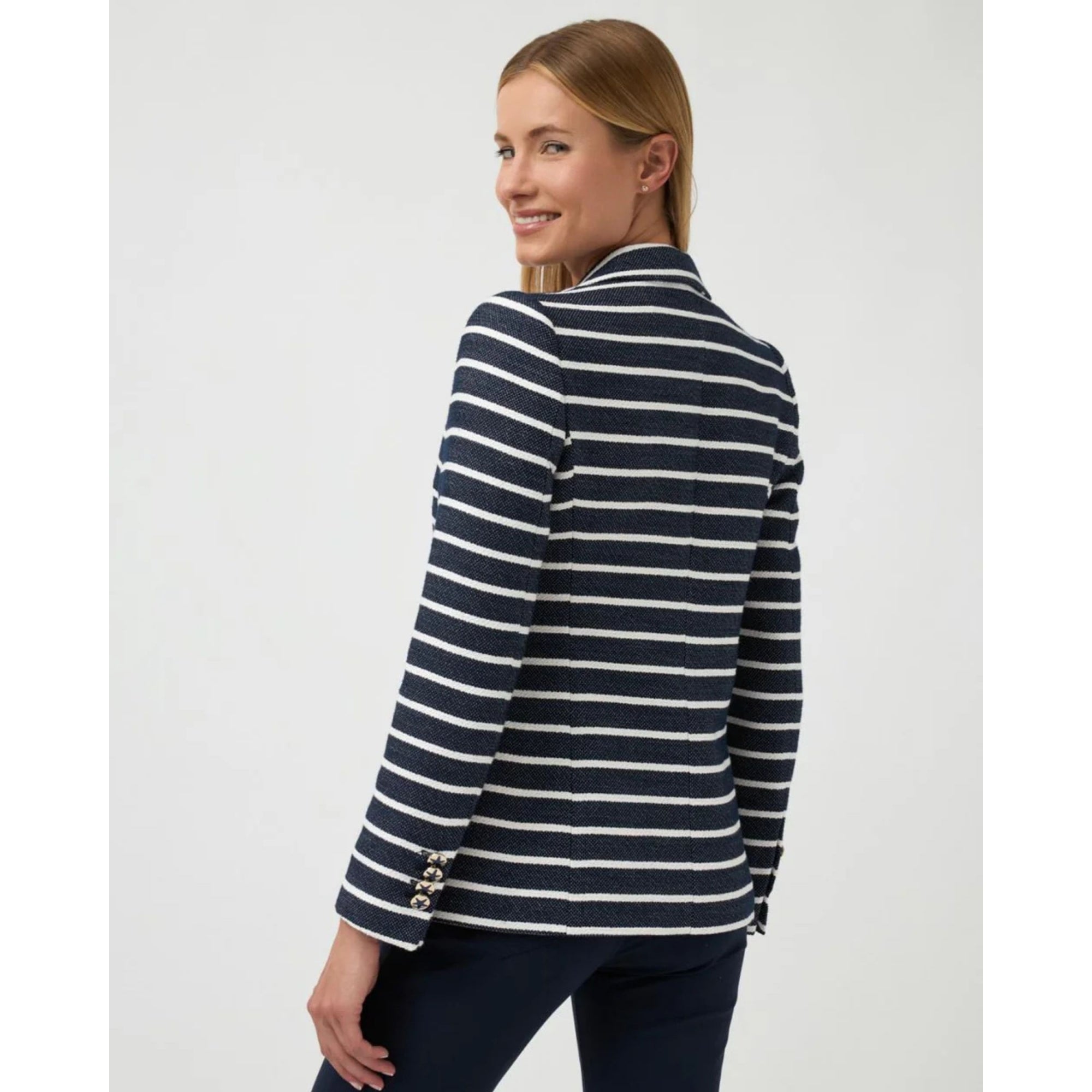 Bariloche Casares Woven Stripe Blazer With Gold Hardware Navy/off White