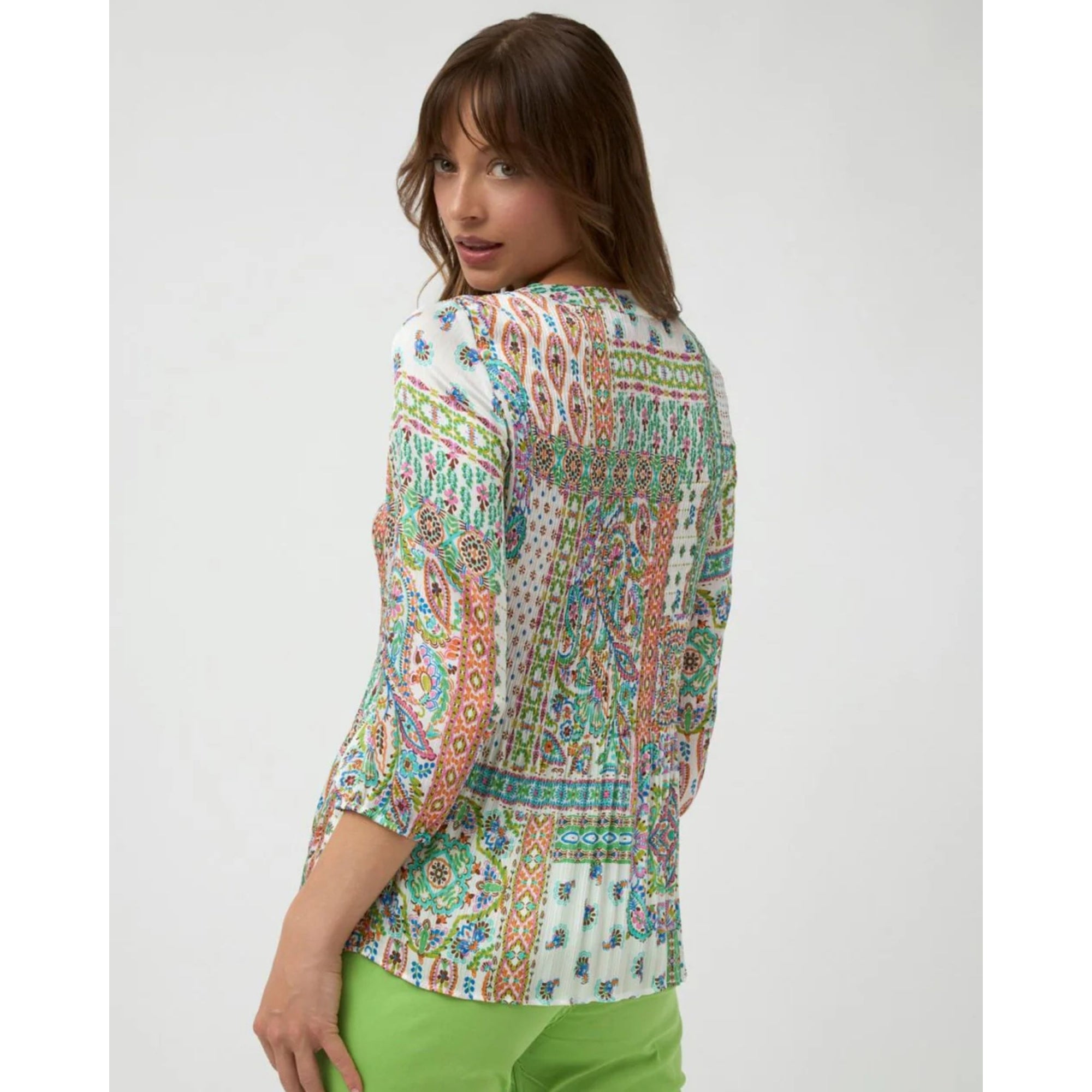 Bariloche Cala Paisley Print V Neck Crinkle Pleat Blouse Multi