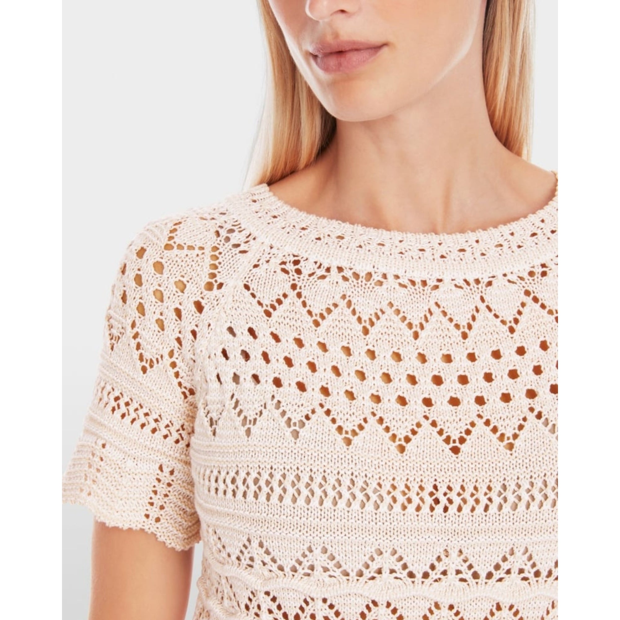 Marc Cain Crochet Knit Top With Short Sleeve Cream/white