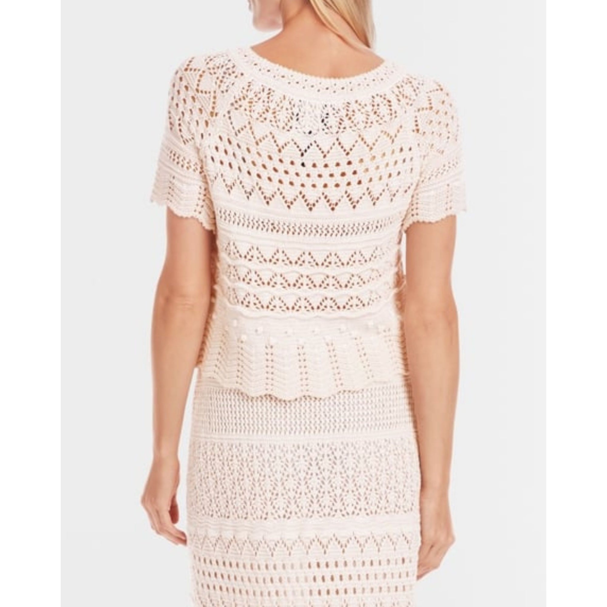 Marc Cain Crochet Knit Top With Short Sleeve Cream/white