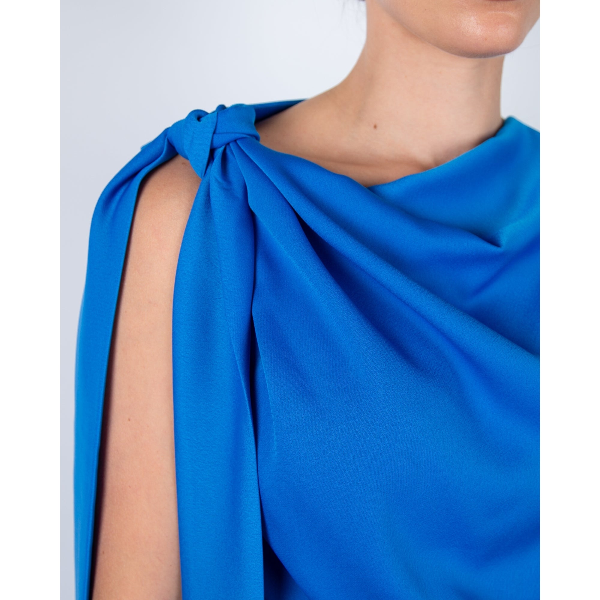 Kevan Jon Emilia Tie Shoulder Pleat Handkerchief Hem Dress New Blue