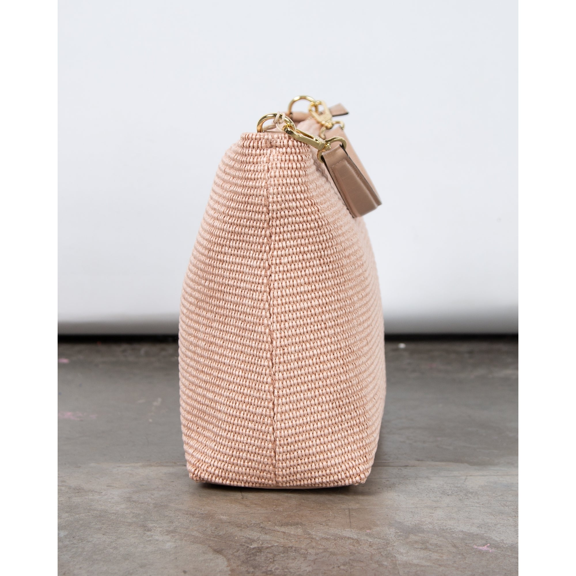 Abro Woven Raffia Hobo Bag With Long Strap Rose