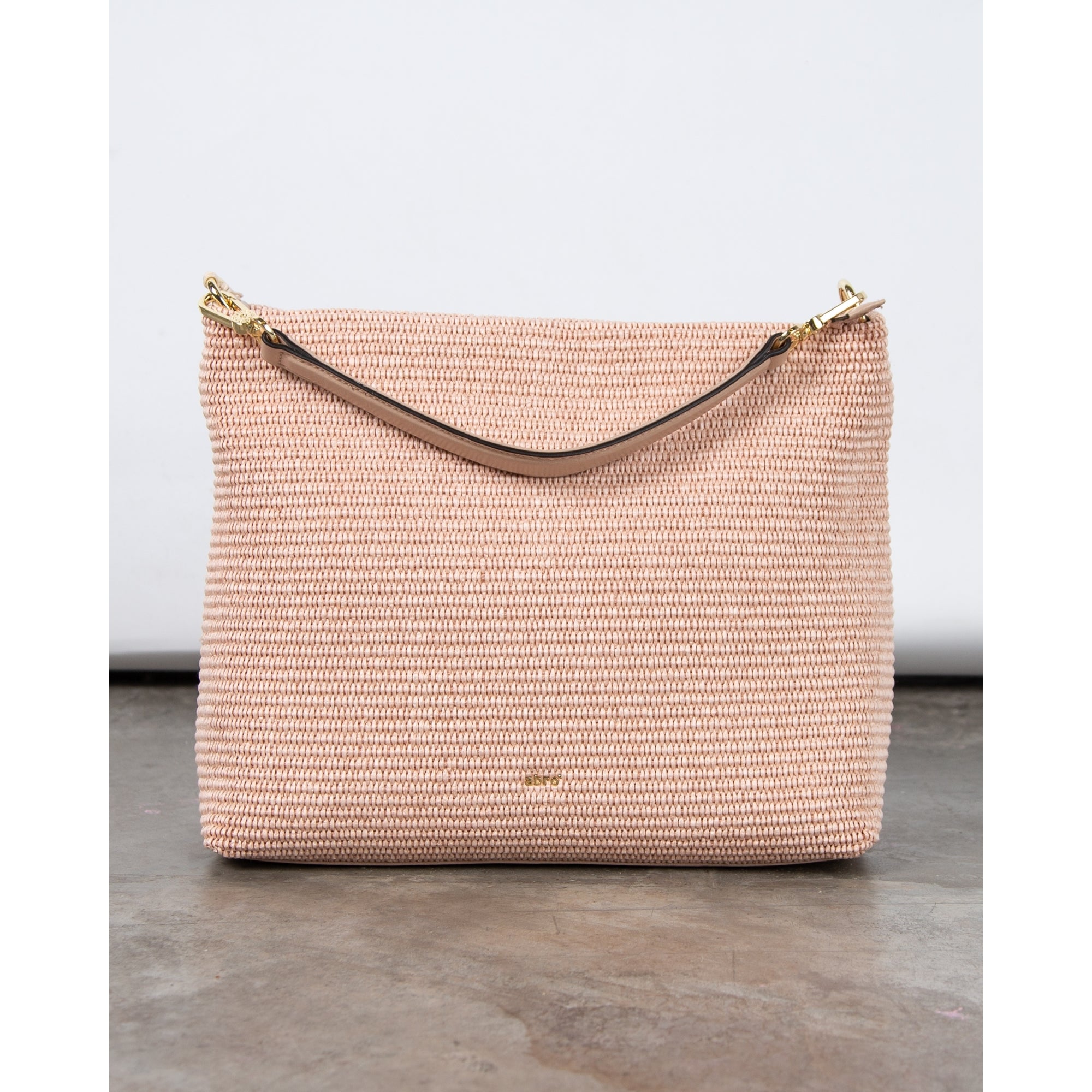 Abro Woven Raffia Hobo Bag With Long Strap Rose