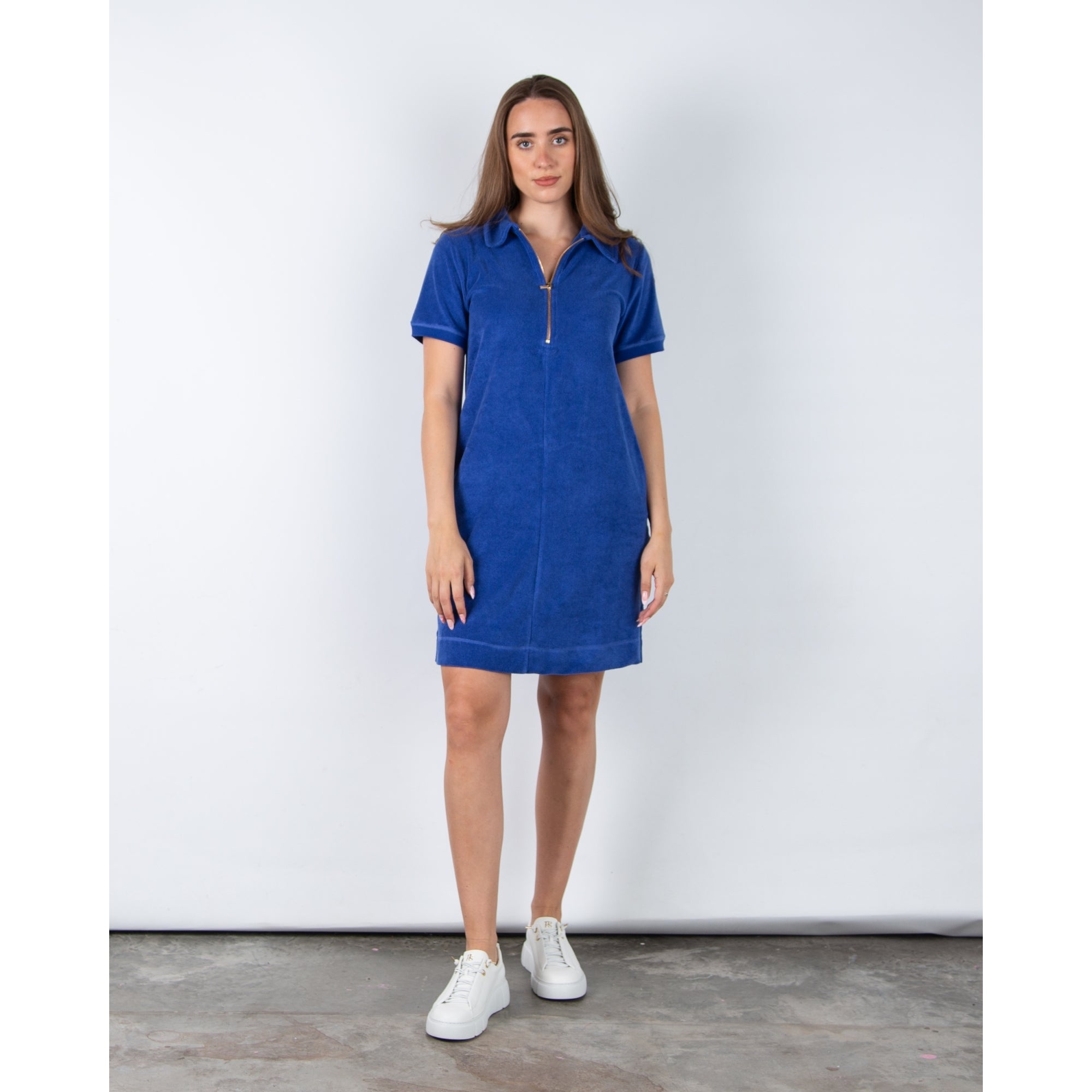 Riani Towelling Dress With Zip Neck And Shirt Collar Cobalt