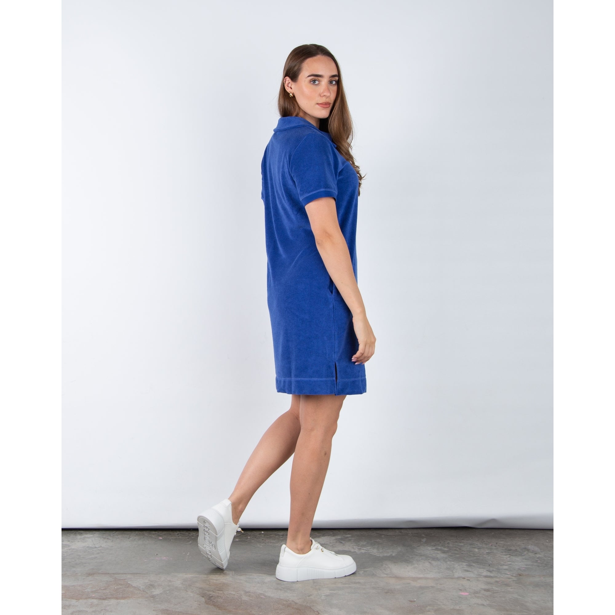 Riani Towelling Dress With Zip Neck And Shirt Collar Cobalt