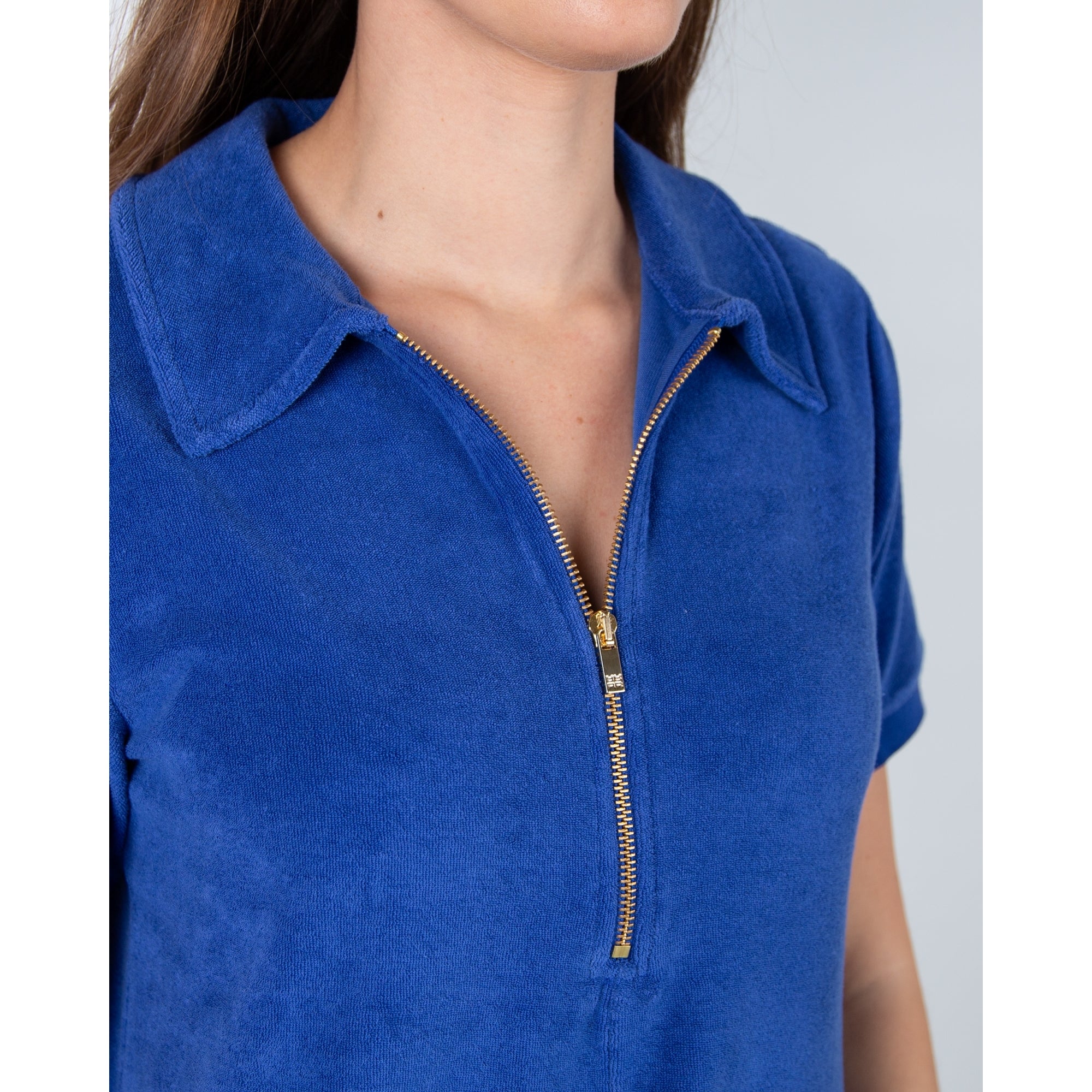 Riani Towelling Dress With Zip Neck And Shirt Collar Cobalt