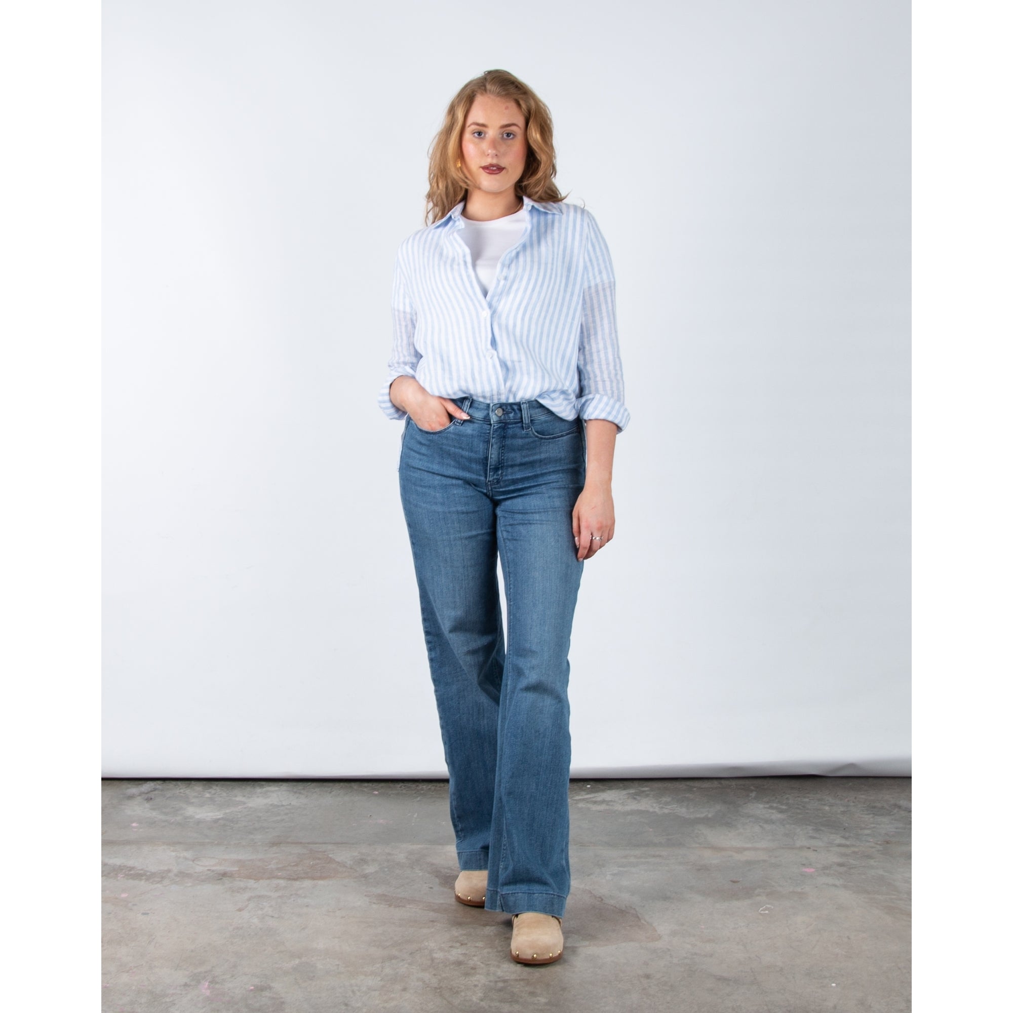 Riani Oversized Stripe Linen Shirt Pale Blue/white