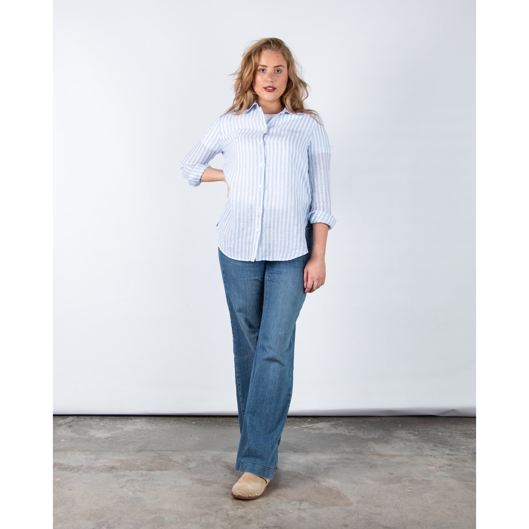 Riani Oversized Stripe Linen Shirt Pale Blue/white