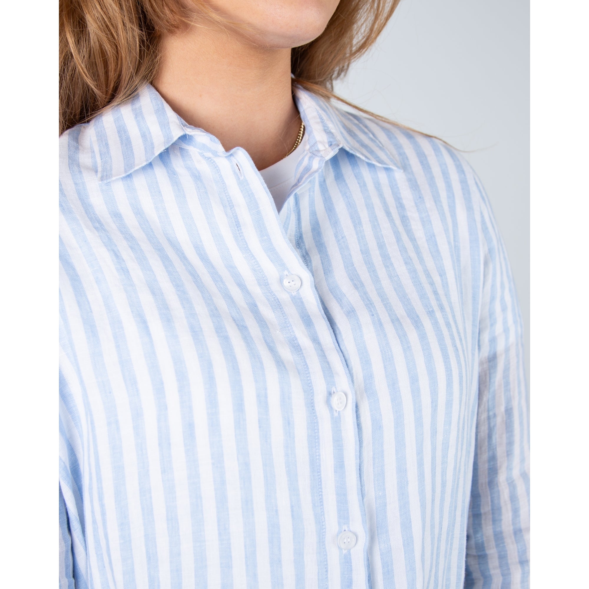 Riani Oversized Stripe Linen Shirt Pale Blue/white