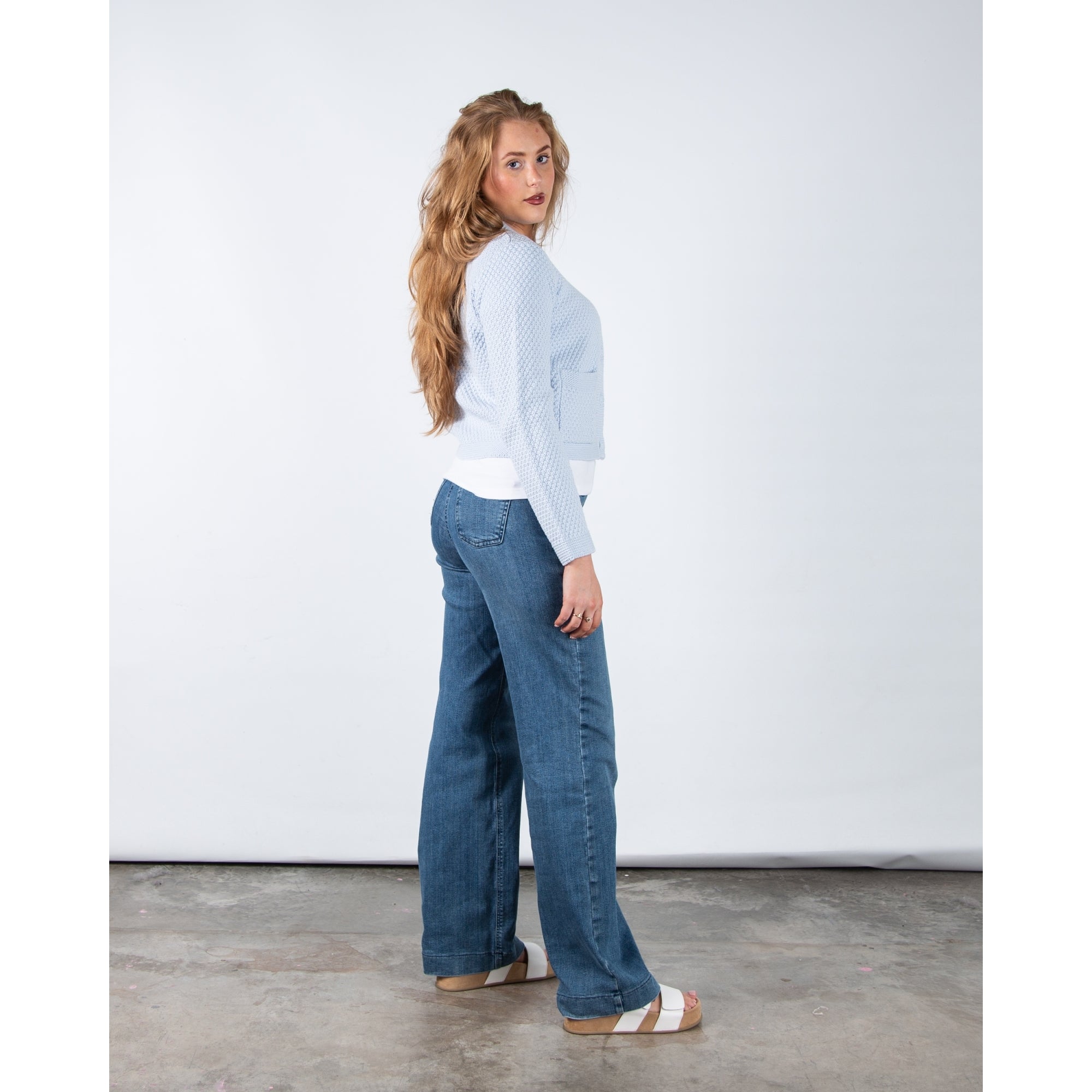 Part Two Elmie Waffle Knit Patch Pocket Cardigan Baby Blue